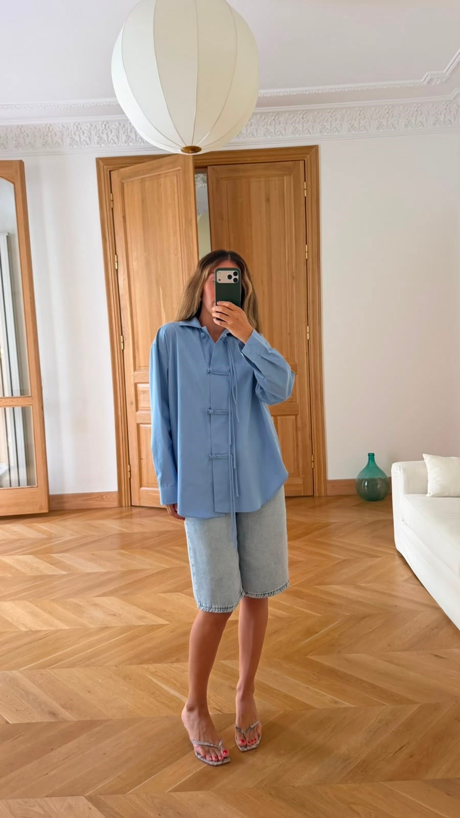 Bebe Mavi Oversize Japon Düğme Detaylı Gömlek