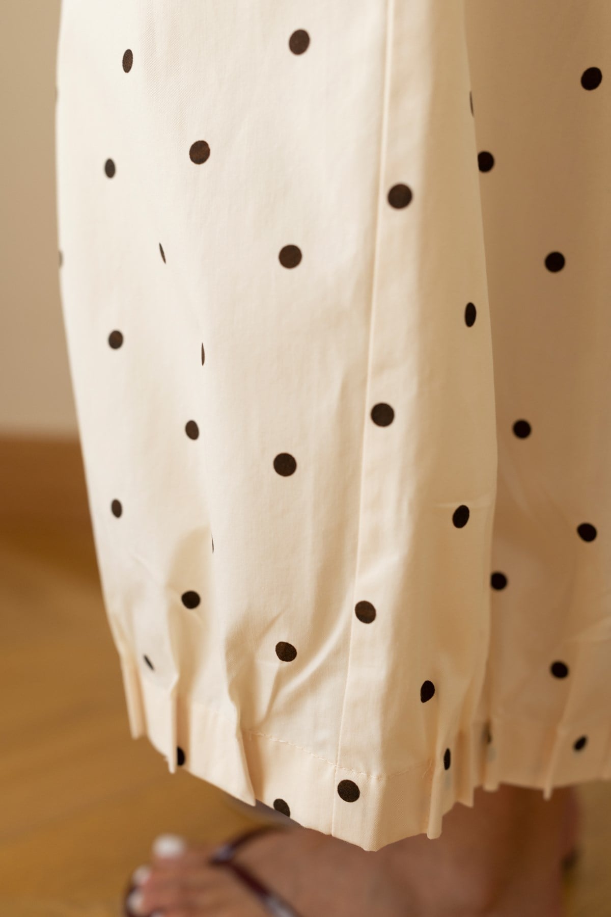 Bej Beli Lastikli Puantiyeli Slouchy Pantolon
