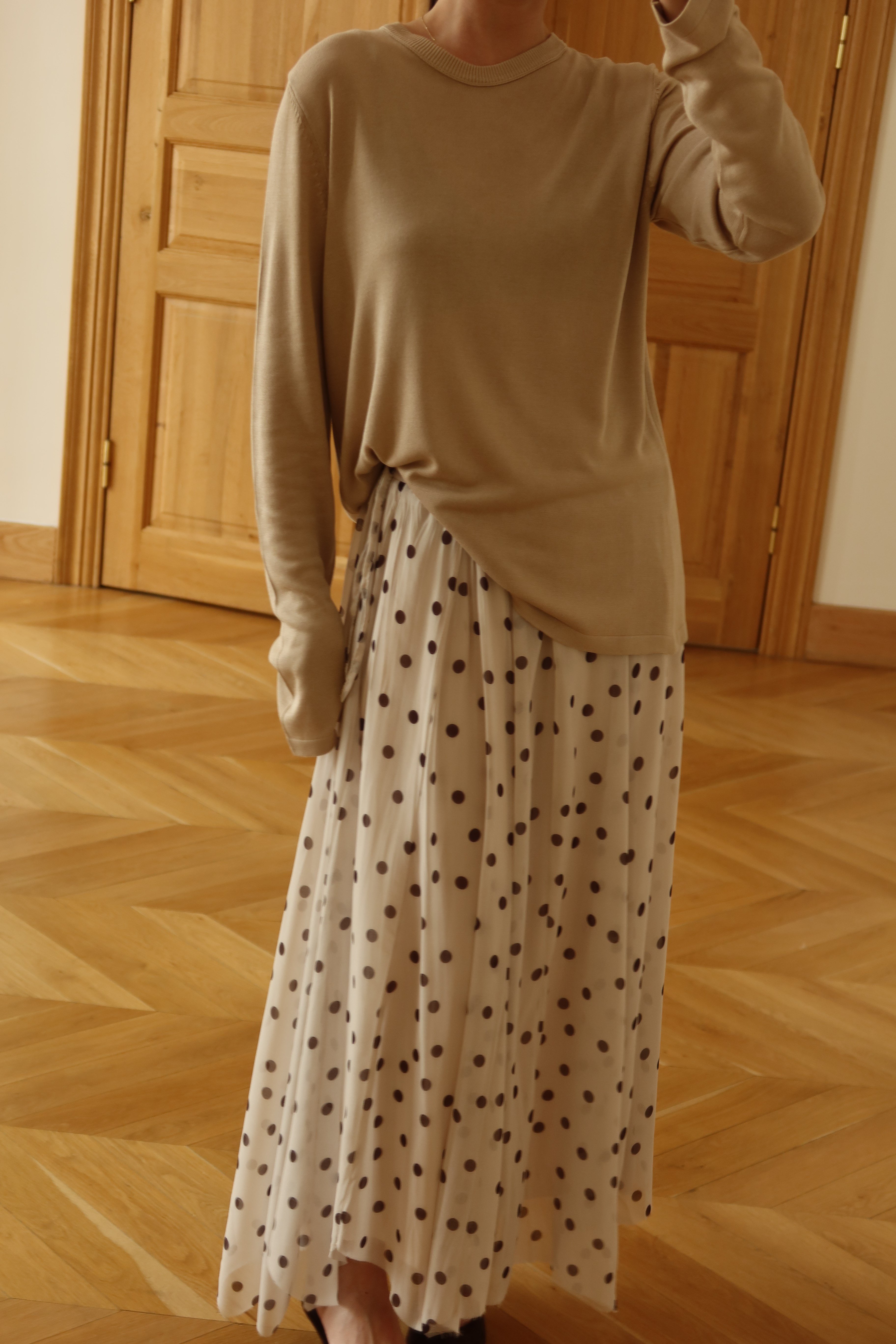 Bej Bisiklet Yaka Basic Mevsimlik Triko