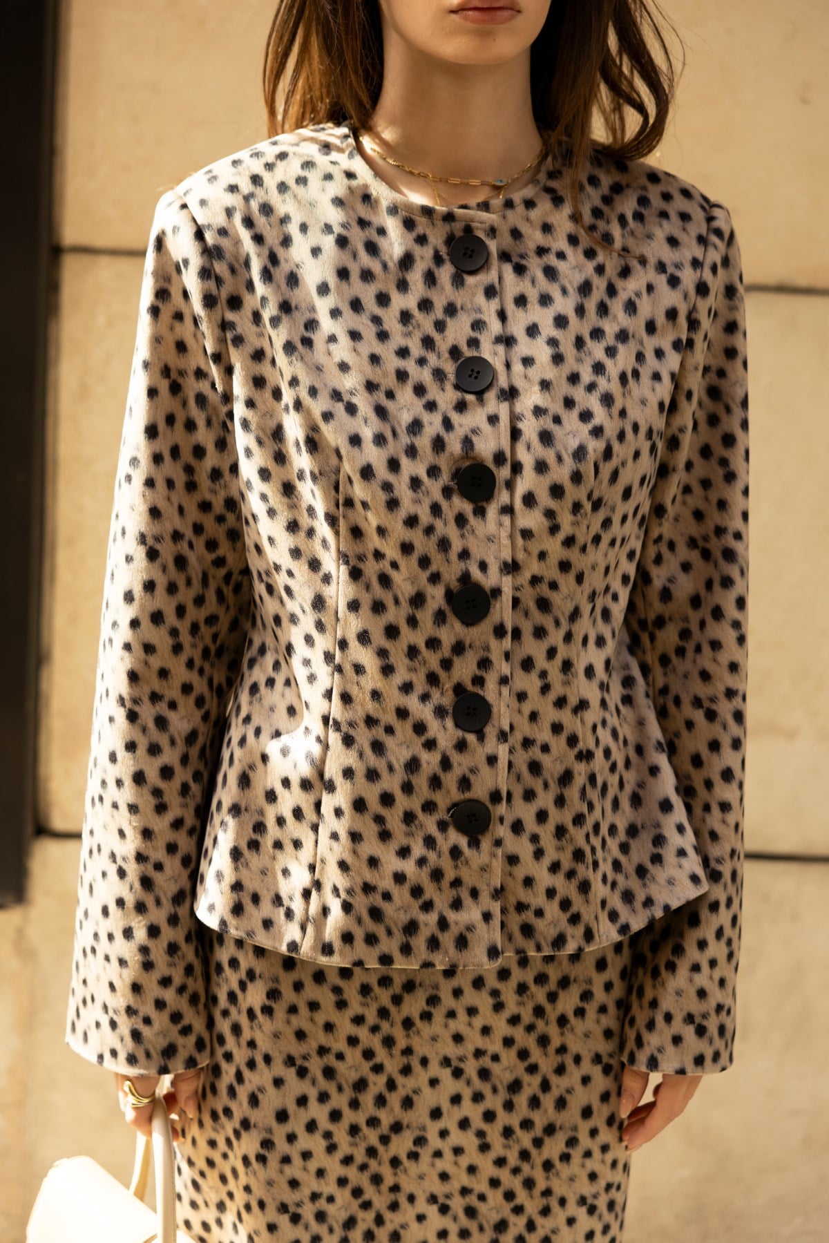 Bej Leopar Desen Belden Oturmalı Ceket