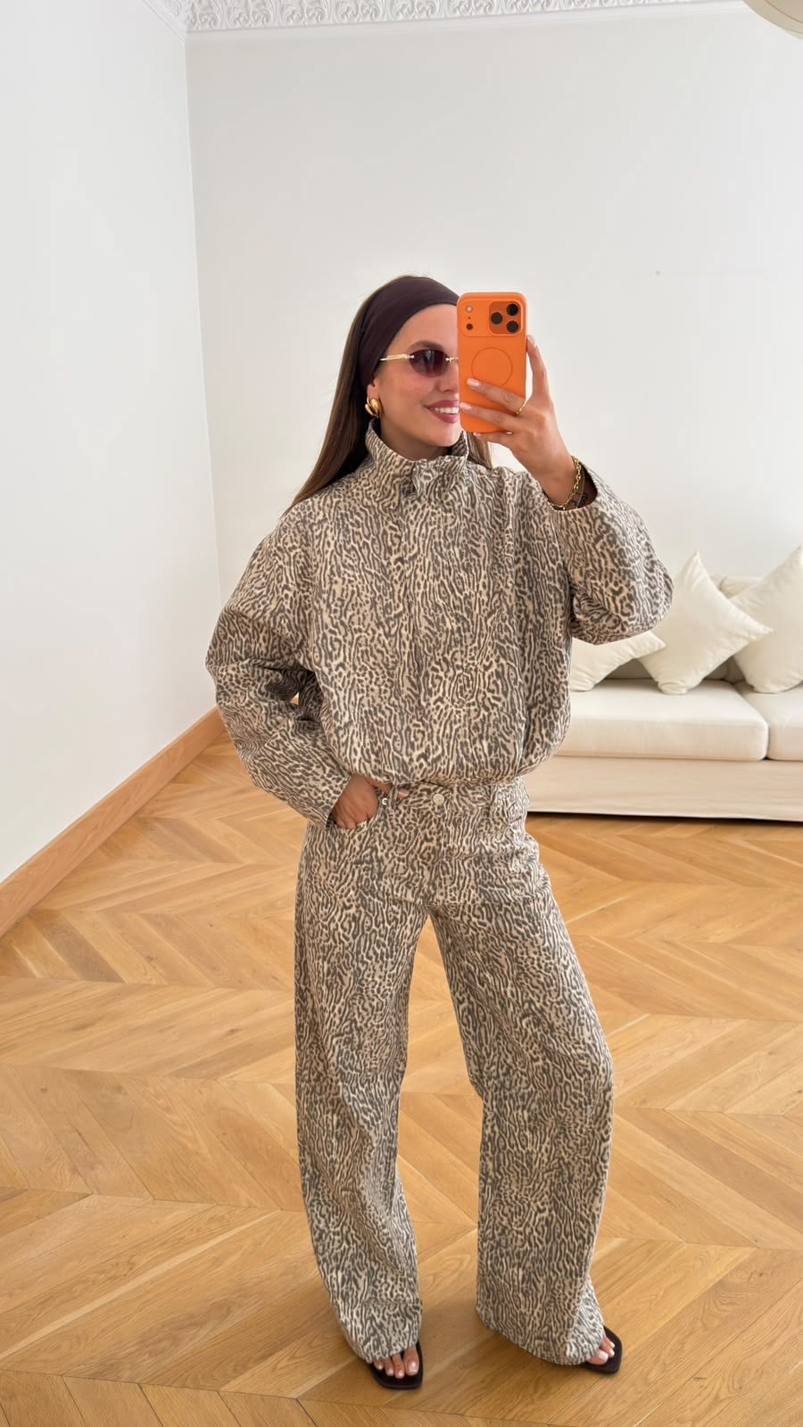 Bej Leopar Desen Dik Yaka Beli Lastikli Bomber Ceket