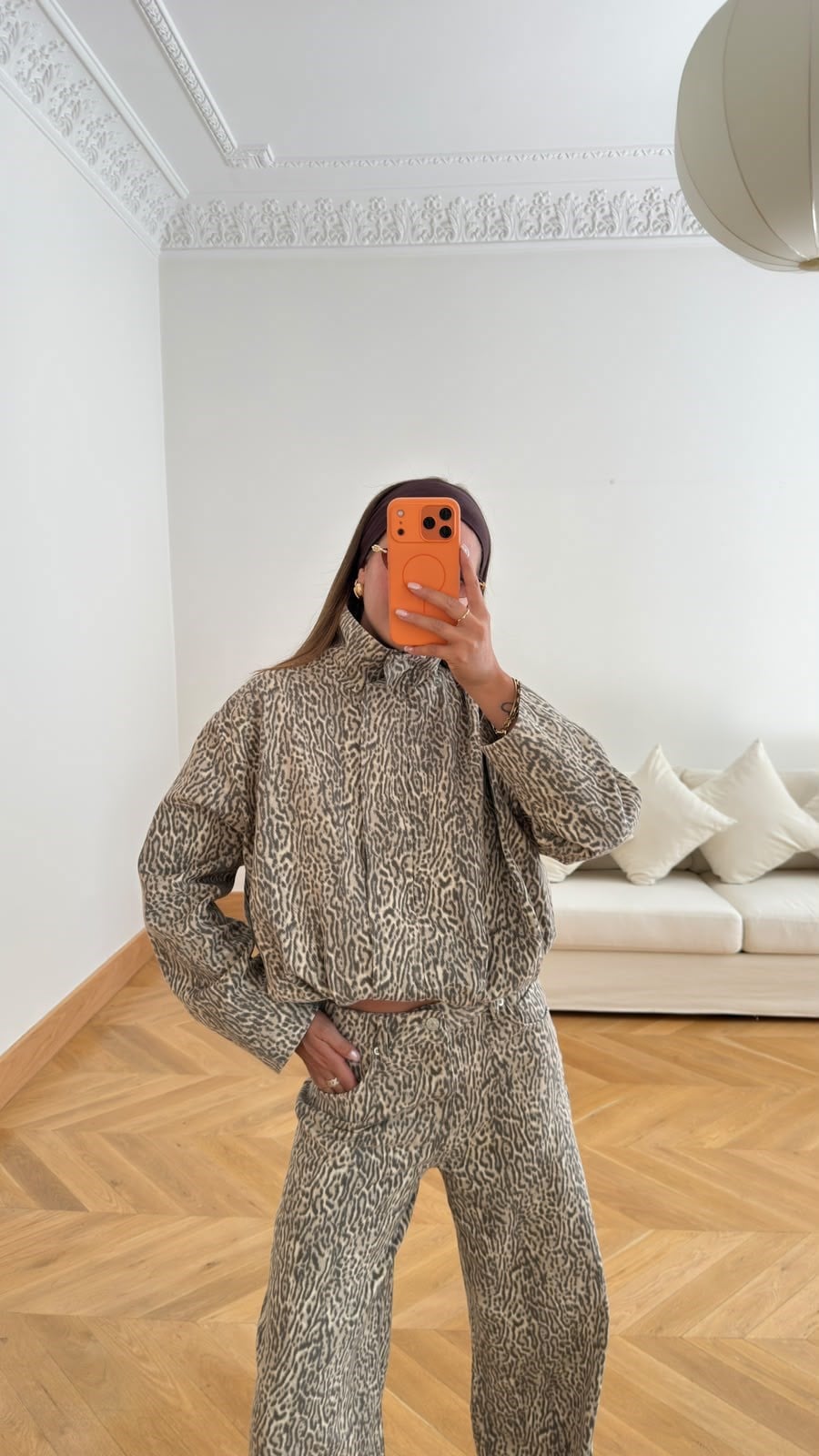Bej Leopar Desen Dik Yaka Beli Lastikli Bomber Ceket