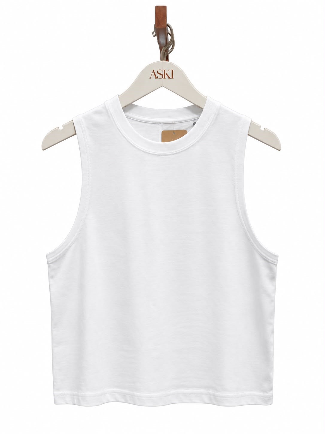 Beyaz Bisiklet Yaka Sıfır Kol Yandan Yırtmaçlı T-Shirt