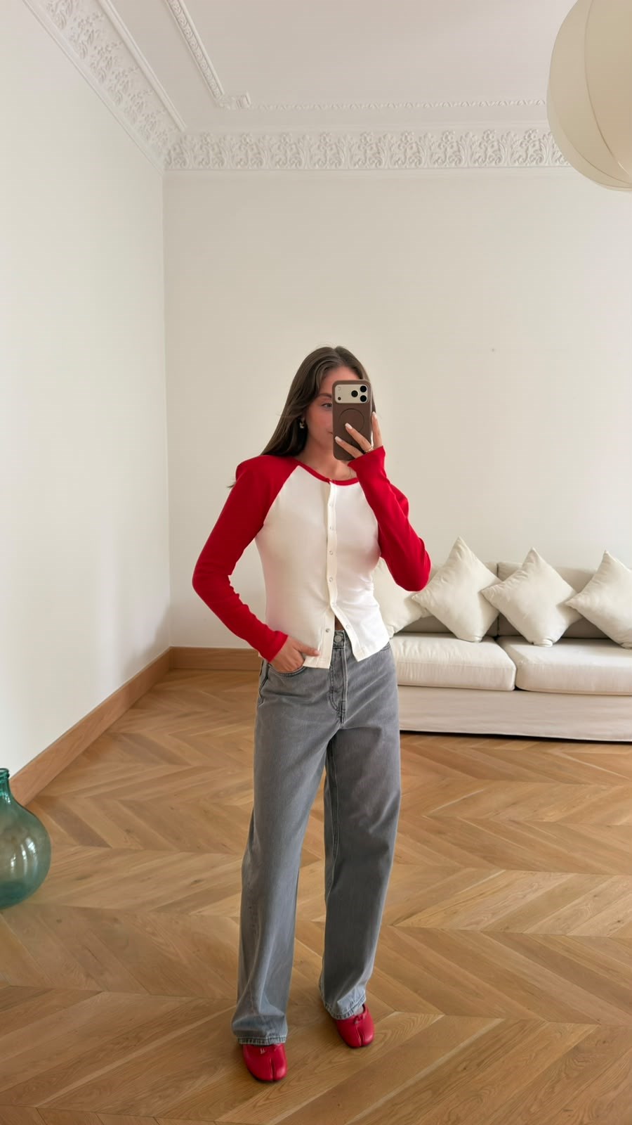 Beyaz-Kırmızı Vatkalı Çıt Çıt Detaylı Renk Geçişli SweatShirt