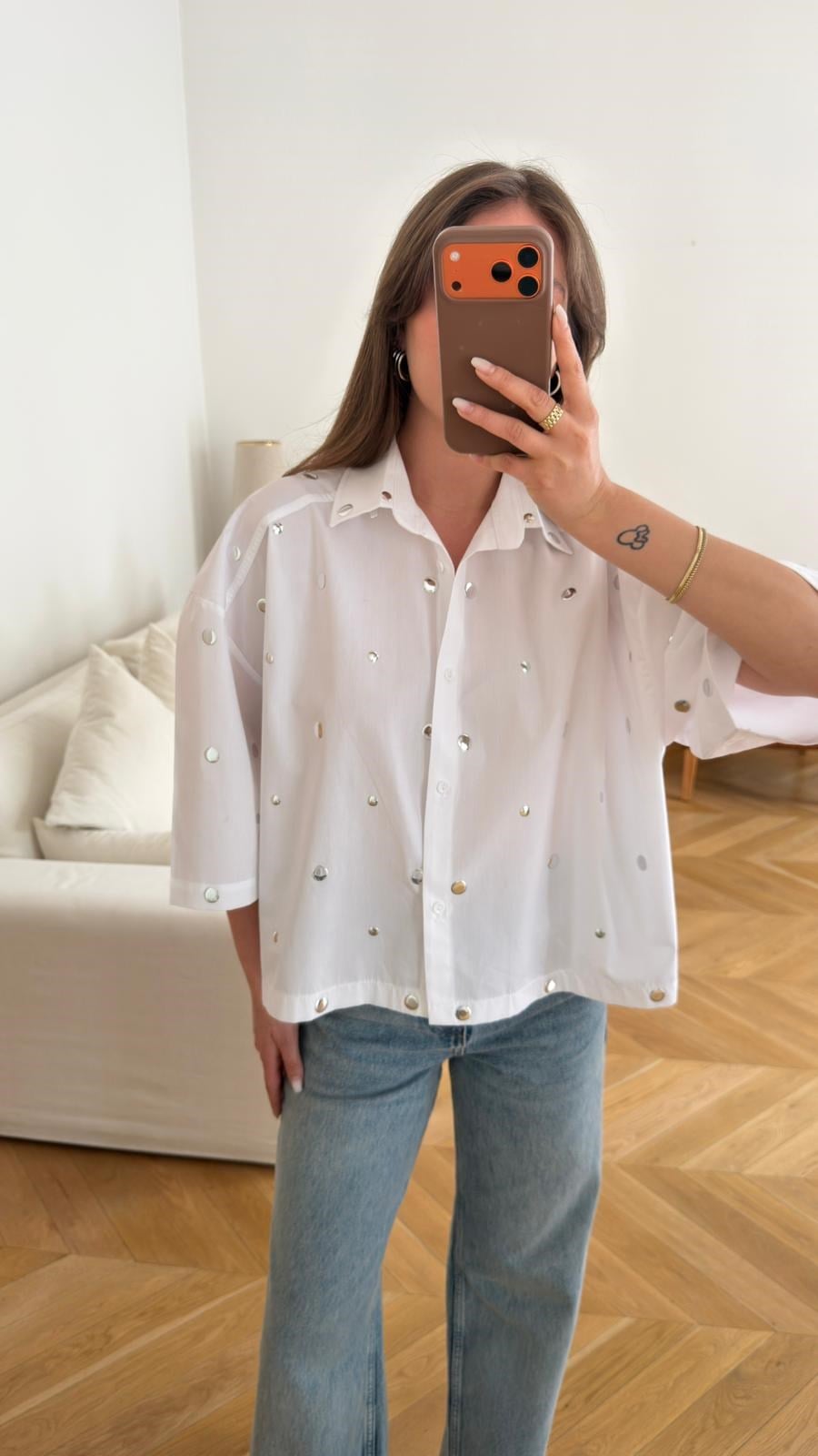 Beyaz Oversize Drop Detaylı Gömlek