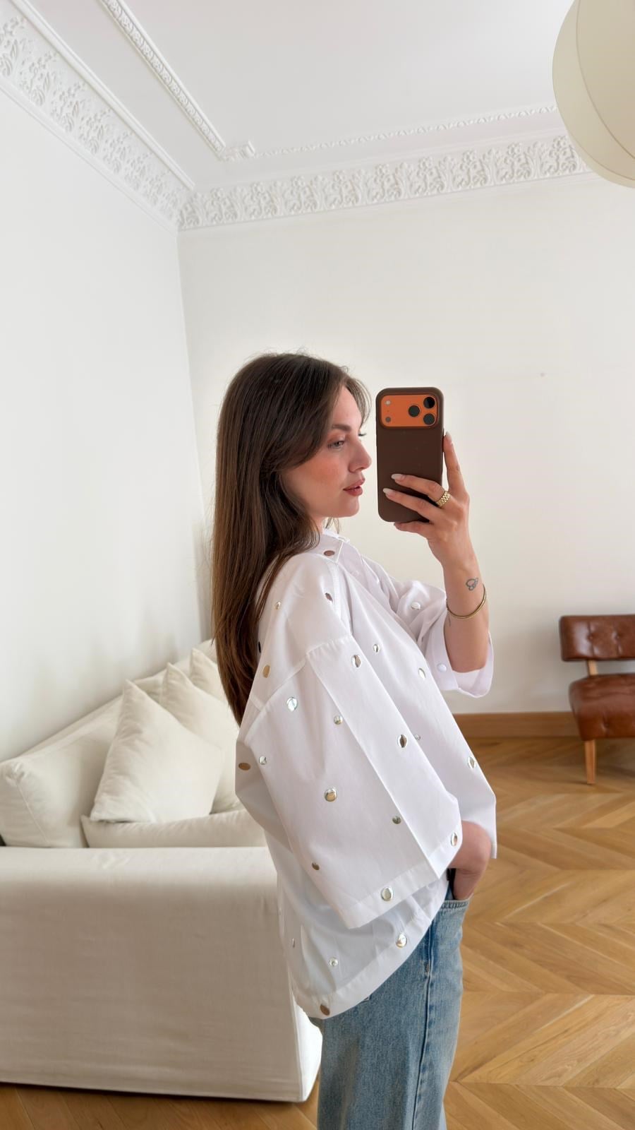 Beyaz Oversize Drop Detaylı Gömlek