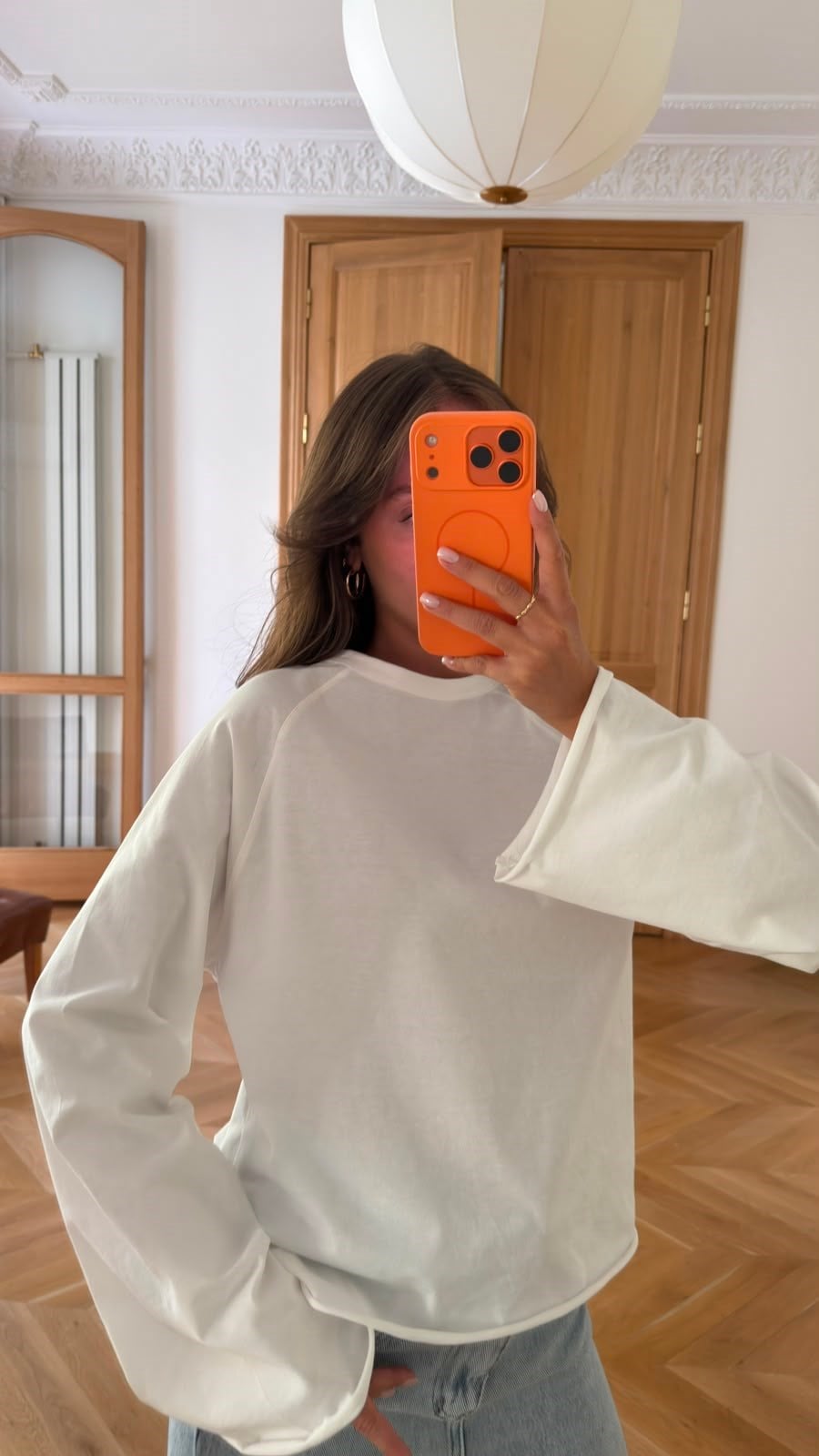 Beyaz Oversize İspanyol Kol Basic T-Shirt