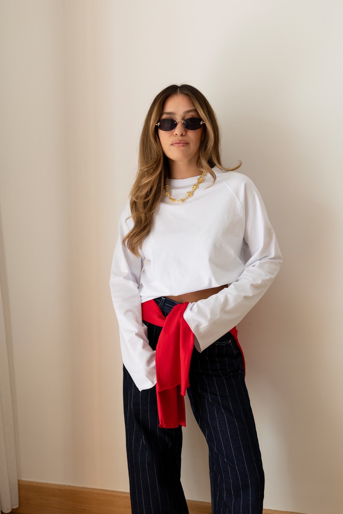 Beyaz Oversize İspanyol Kol Basic T-Shirt