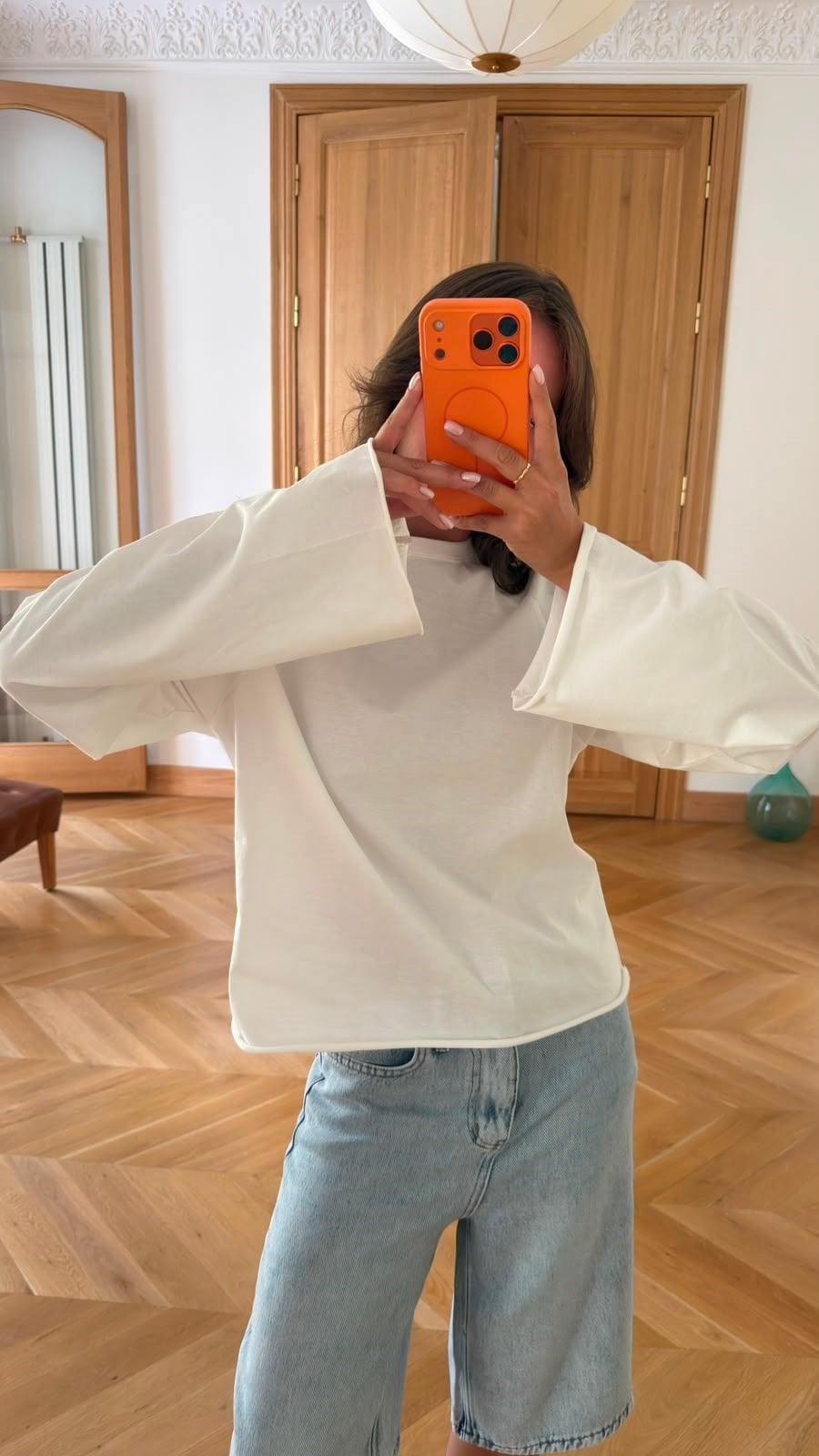 Beyaz Oversize İspanyol Kol Basic T-Shirt