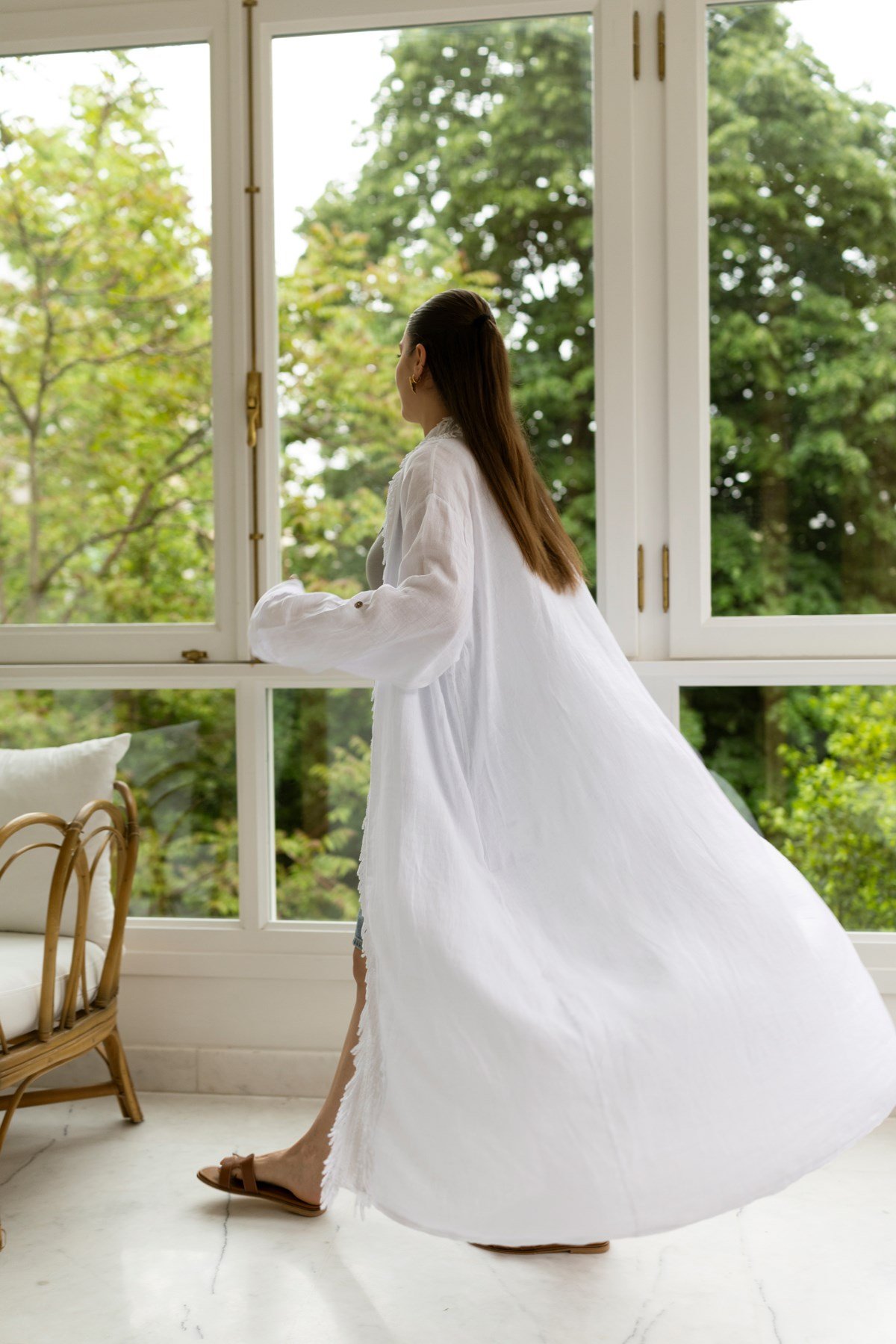 Beyaz Püskül Detaylı Kimono