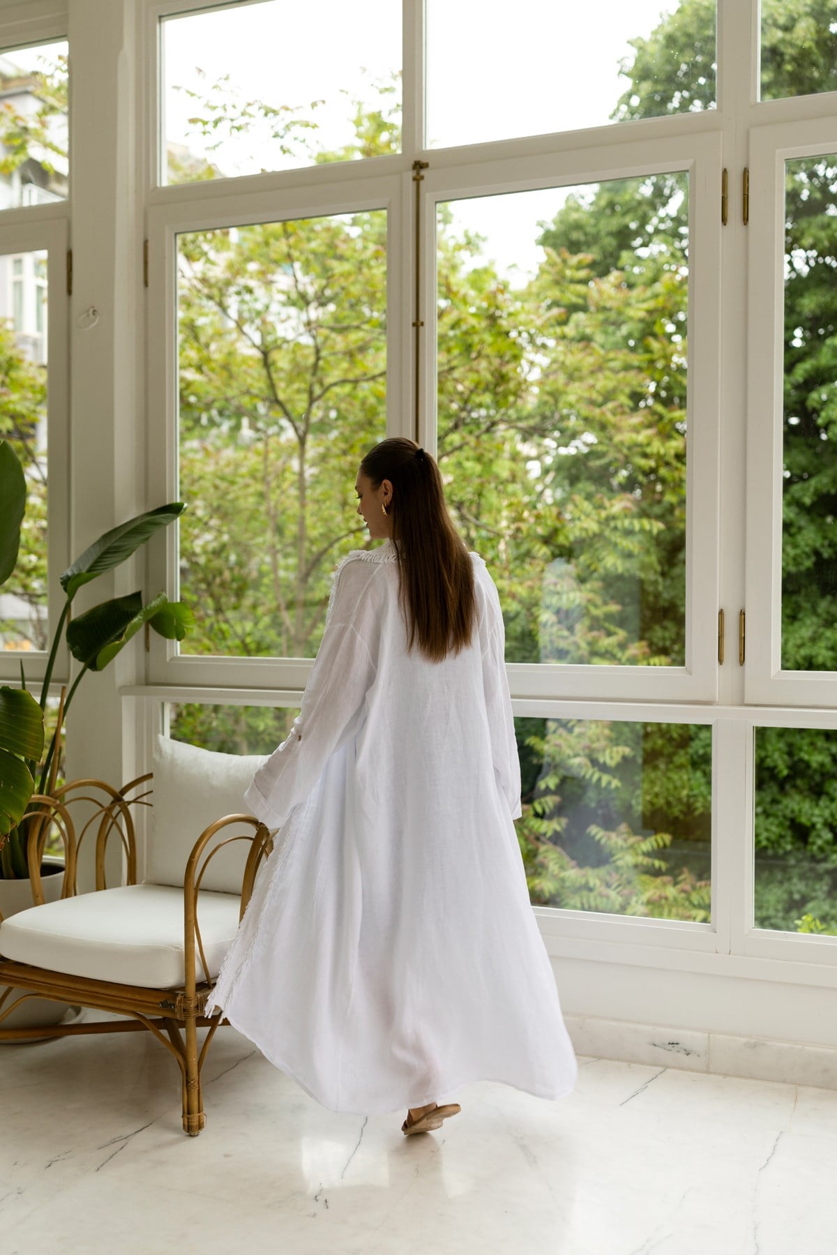 Beyaz Püskül Detaylı Kimono