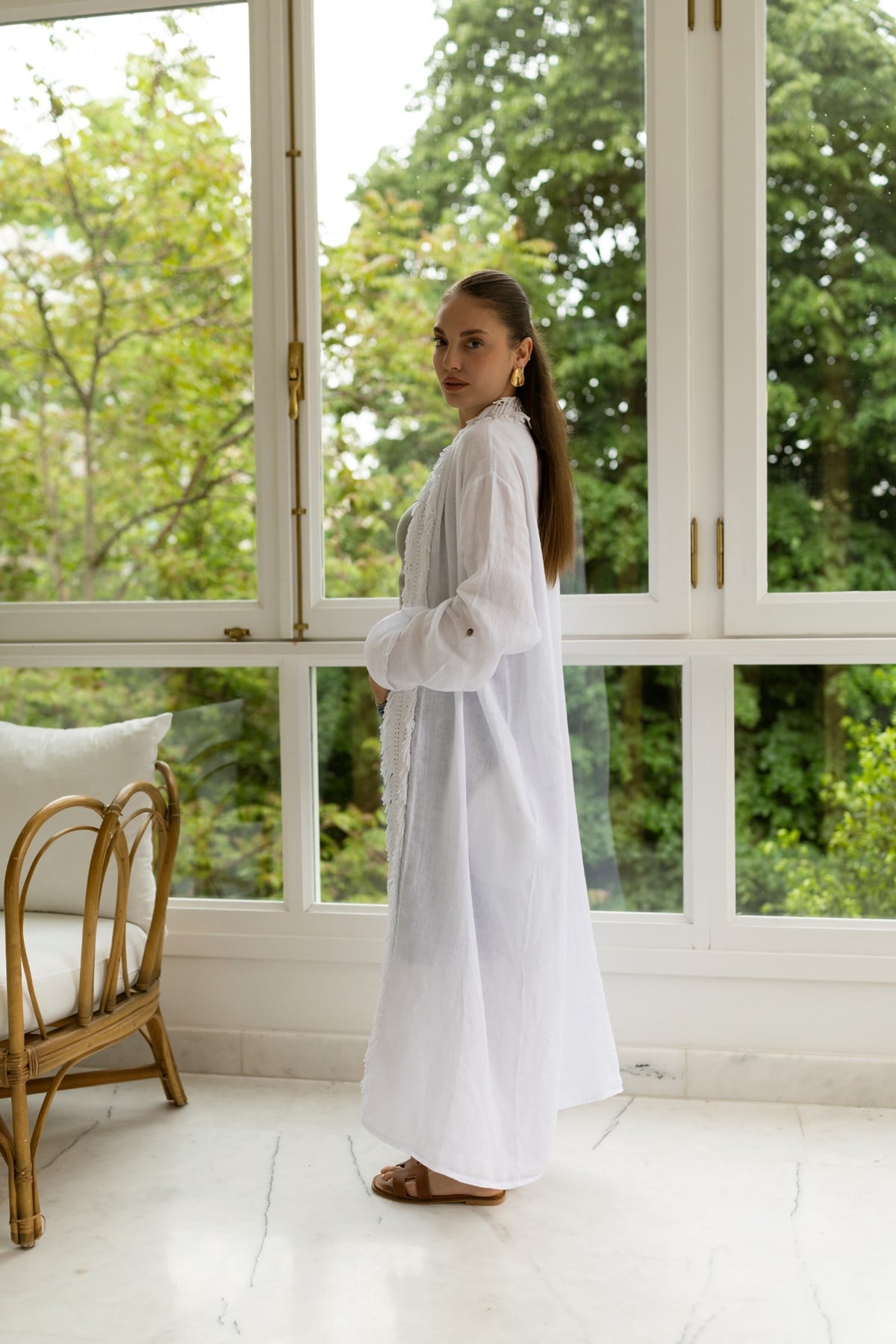 Beyaz Püskül Detaylı Kimono