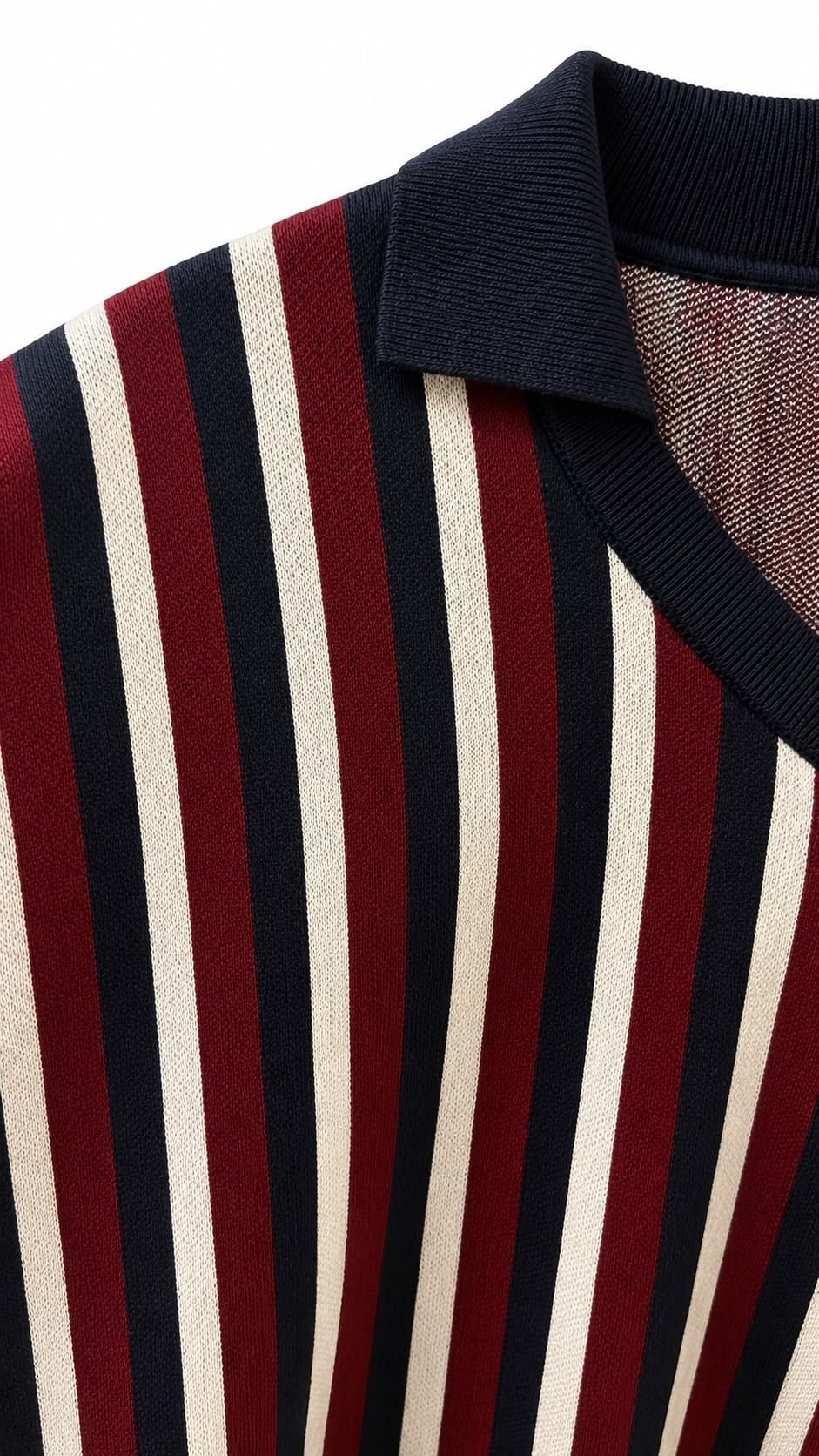 Bordo-Beyaz Polo Yaka Çizgili Oversize Triko