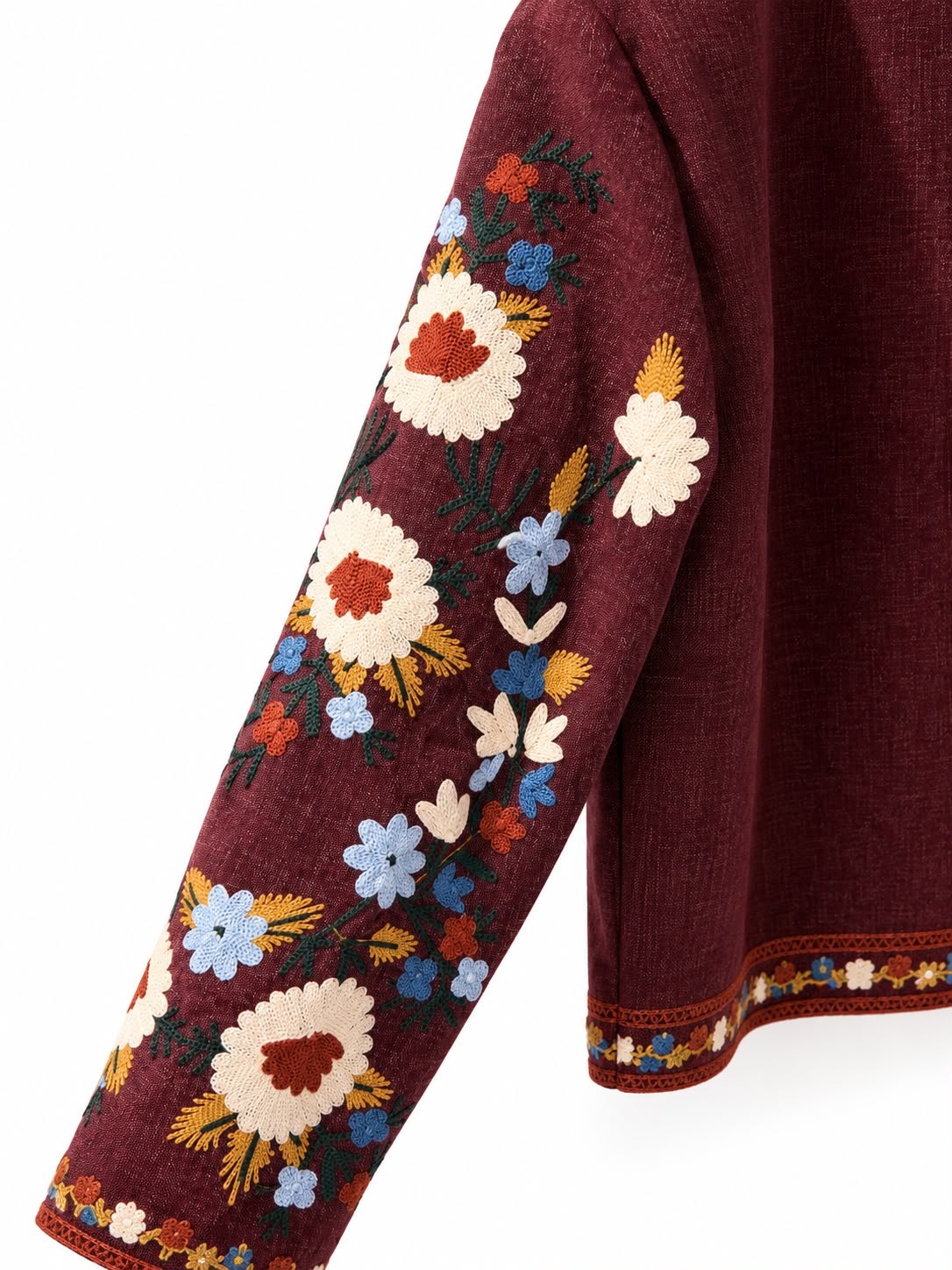 Bordo İthal Nakış Detaylı Ceket
