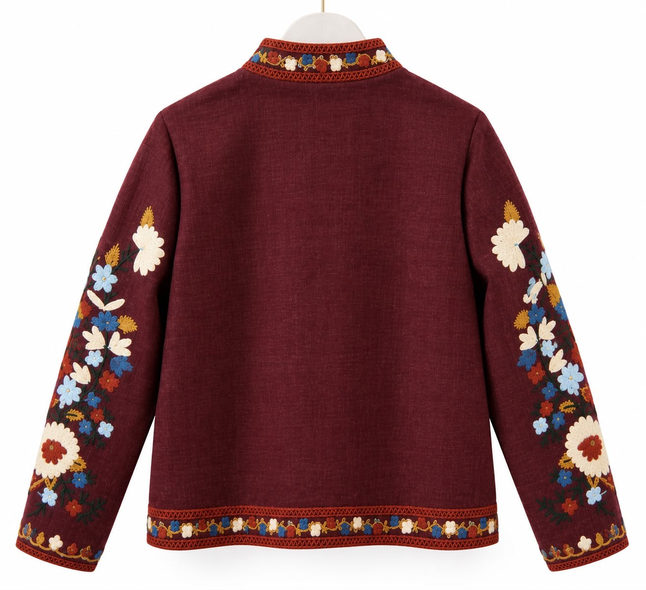 Bordo İthal Nakış Detaylı Ceket