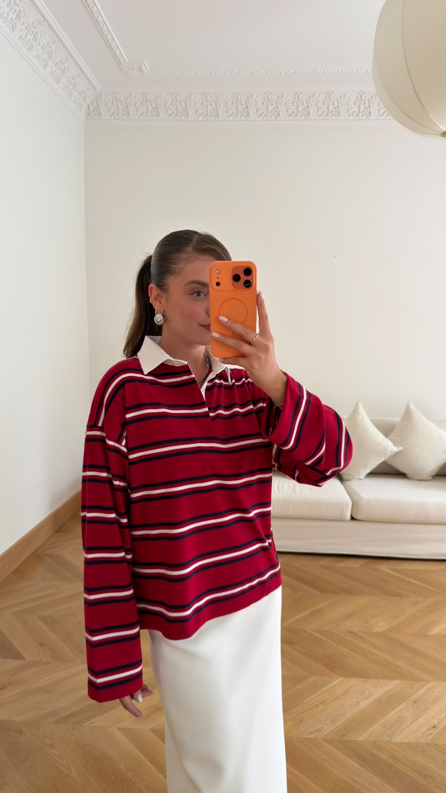 Bordo Polo Yaka Çizgili SweatShirt