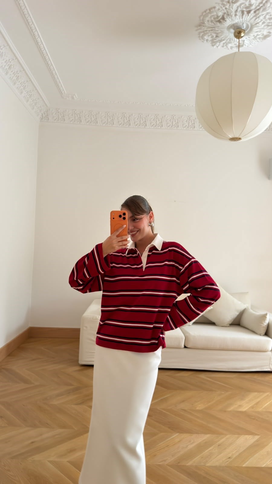 Bordo Polo Yaka Çizgili SweatShirt