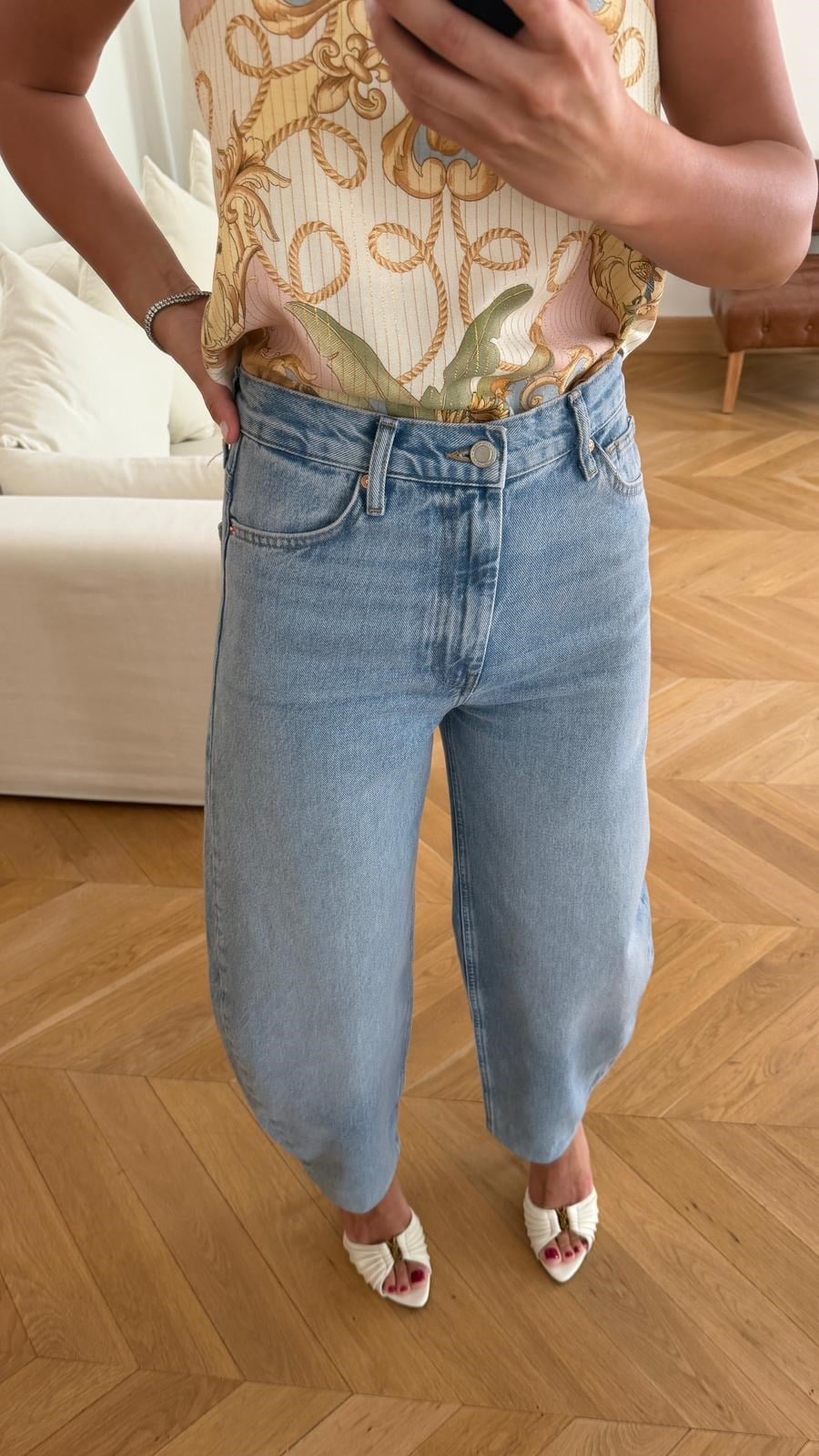 Buz Mavi Taşlamalı Slouchy Jean Pantolon
