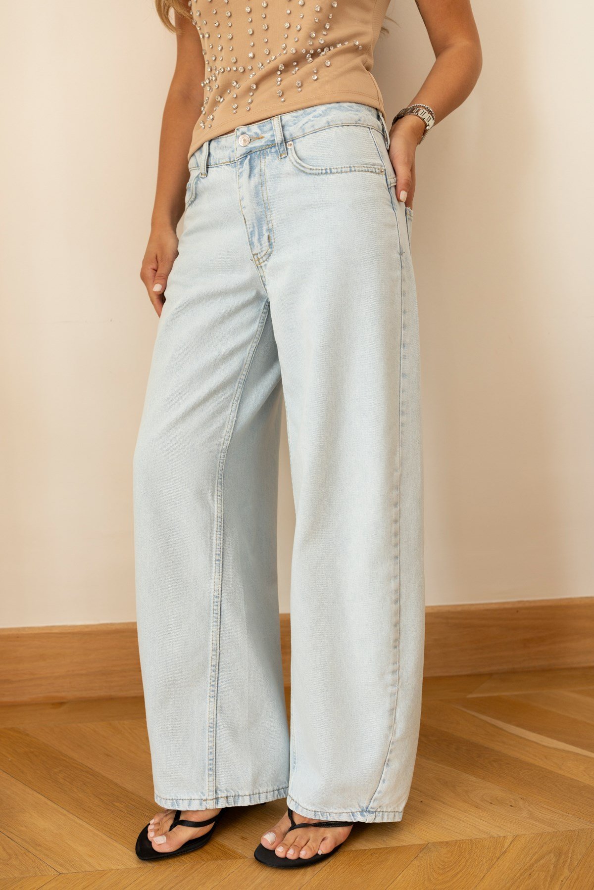 Buz Mavi Yüksek Bel Slouchy Jean Pantolon