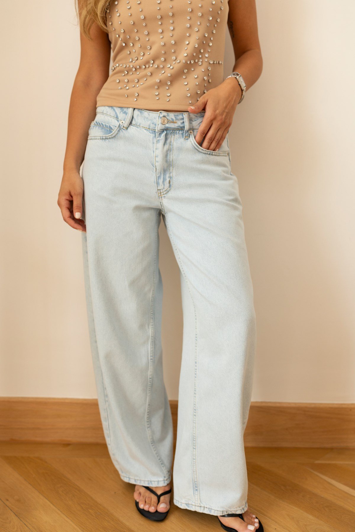 Buz Mavi Yüksek Bel Slouchy Jean Pantolon