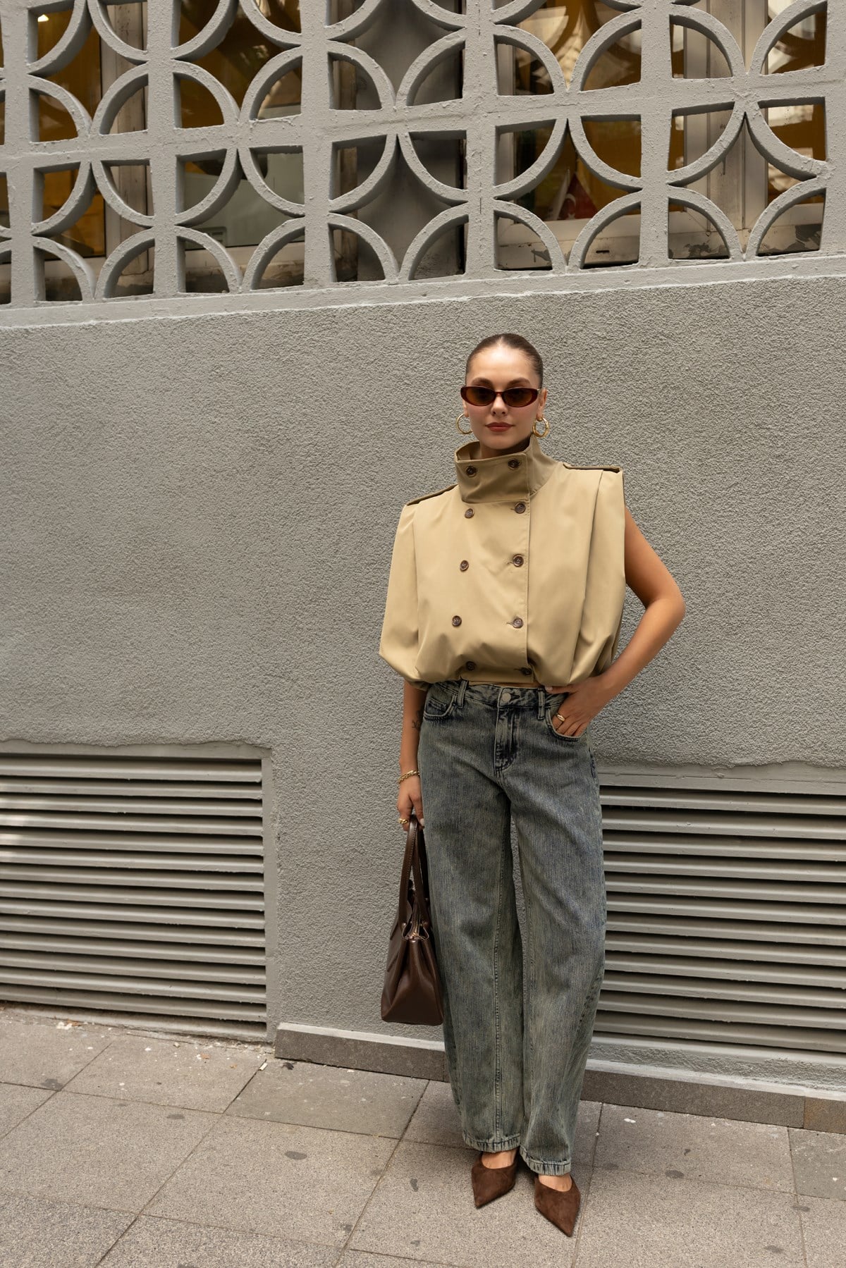 Buz Mavi Yüksek Bel Yıkamalı Slouchy Jean Pantolon
