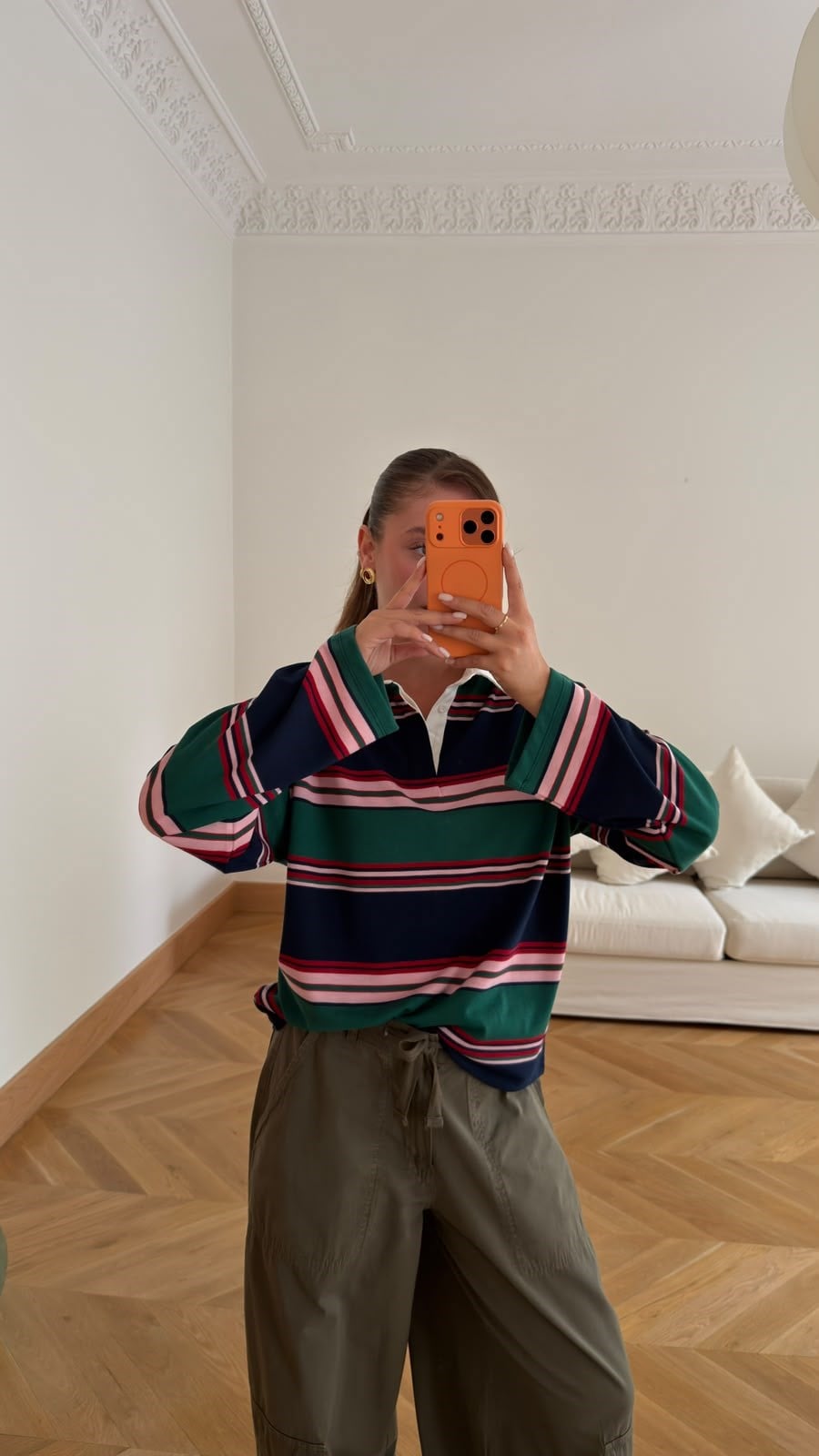 Çok Renkli Polo Yaka Çizgil Sweat