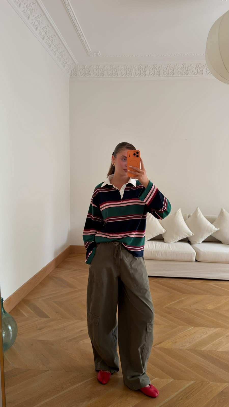 Çok Renkli Polo Yaka Çizgil Sweat