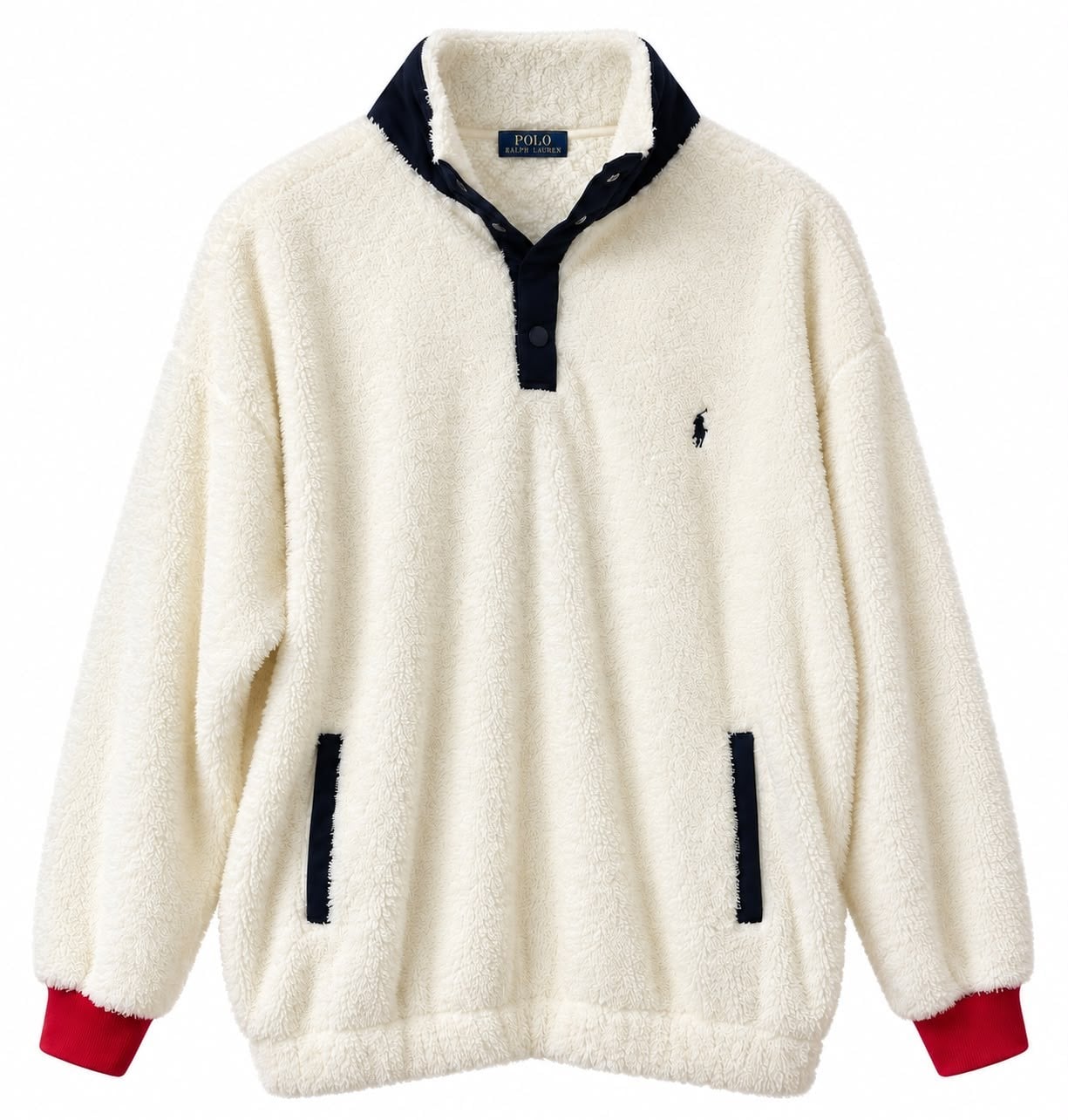 Ekru Dik Yaka Sırt Teddy Nakışlı Polar  Sweat