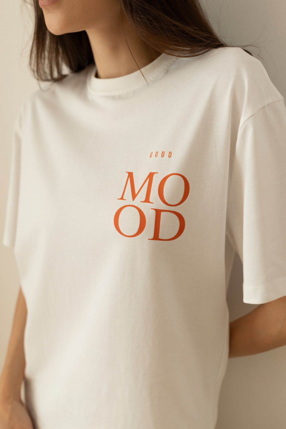 Ekru Good Mood Yazı Baskılı T-Shirt