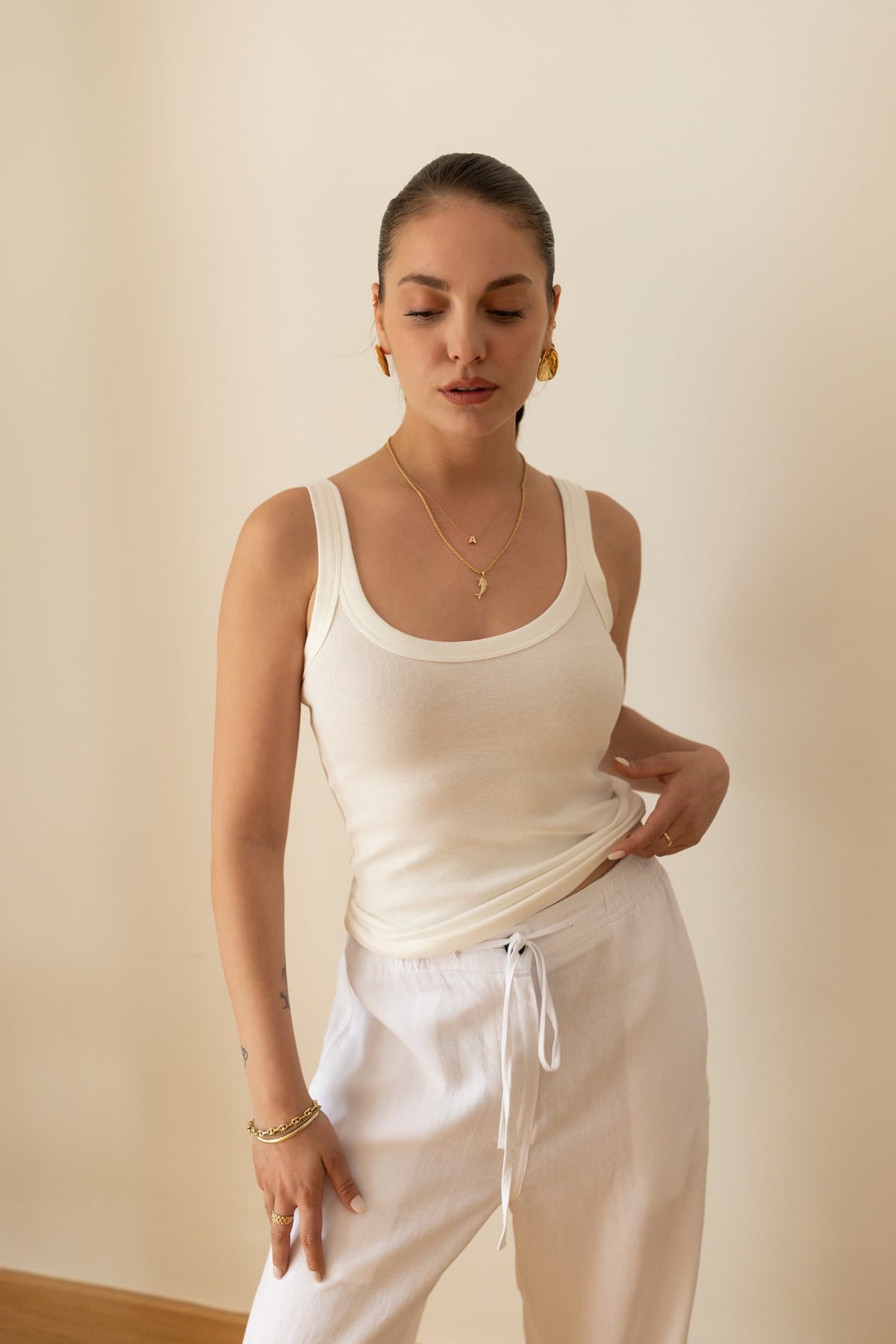 Ekru Kalın Askılı Basic Atlet