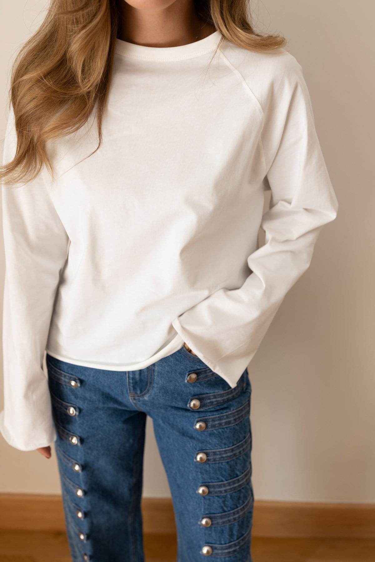 Ekru Oversize İspanyol Kol Basic T-Shirt