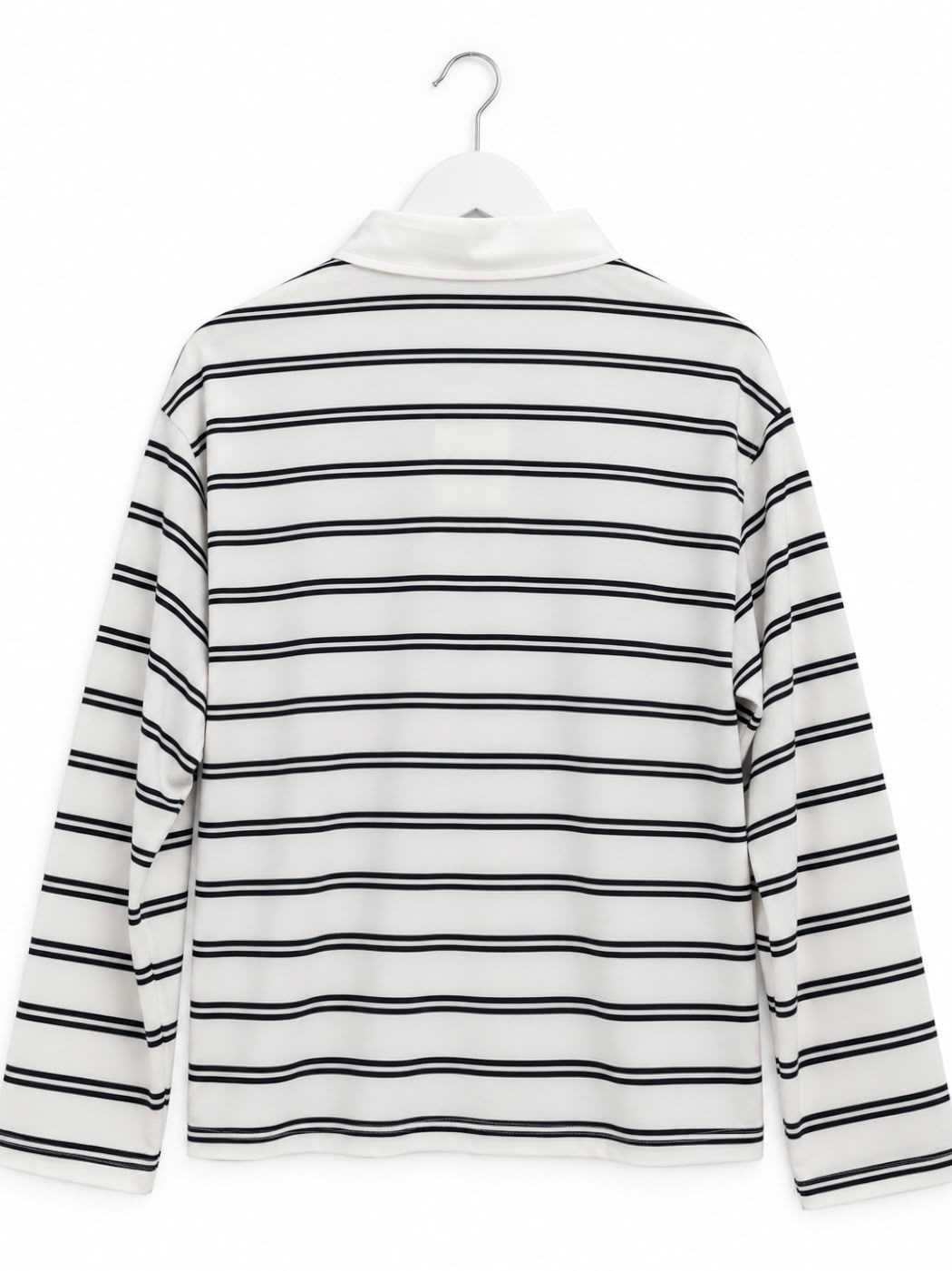 Ekru Polo Yaka Yarım Düğmeli Çizgili SweatShirt