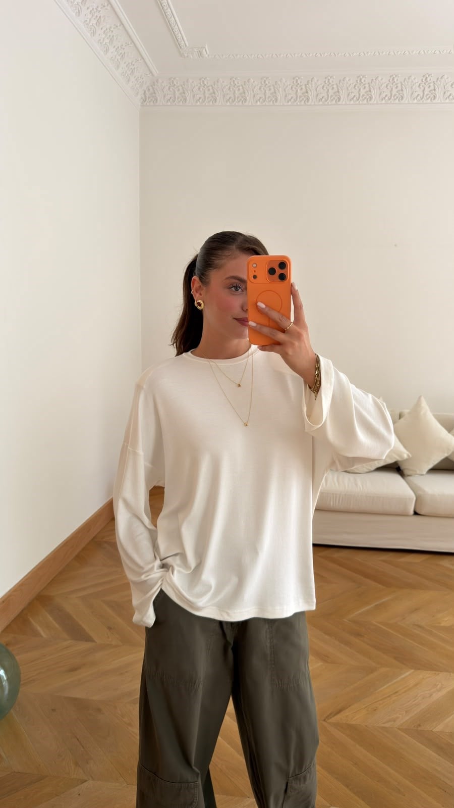 Ekru Vatkalı Oversize Basic SweatShirt