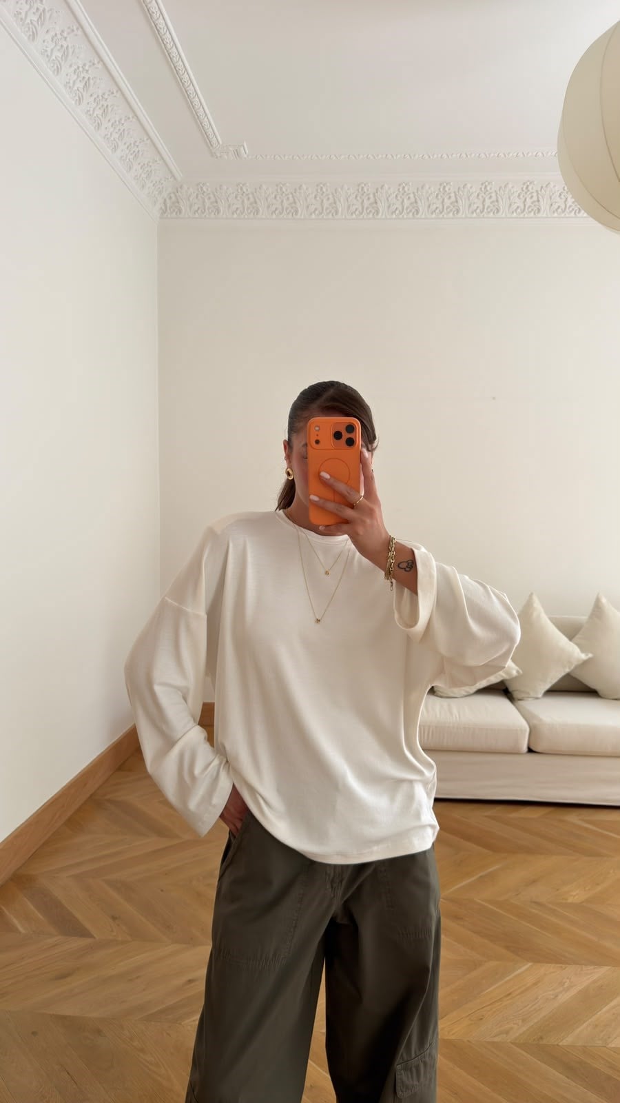 Ekru Vatkalı Oversize Basic SweatShirt