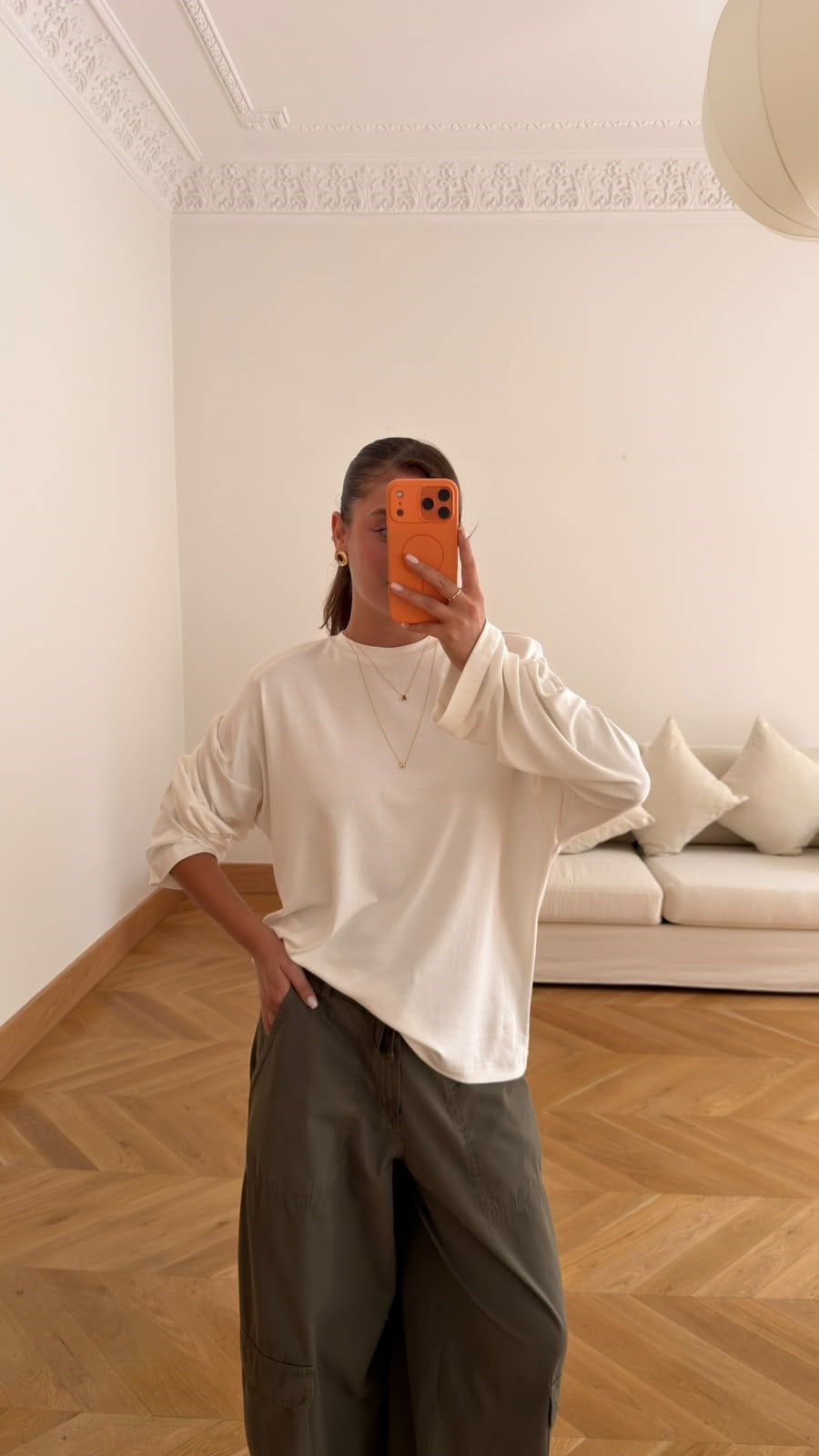 Ekru Vatkalı Oversize Basic SweatShirt