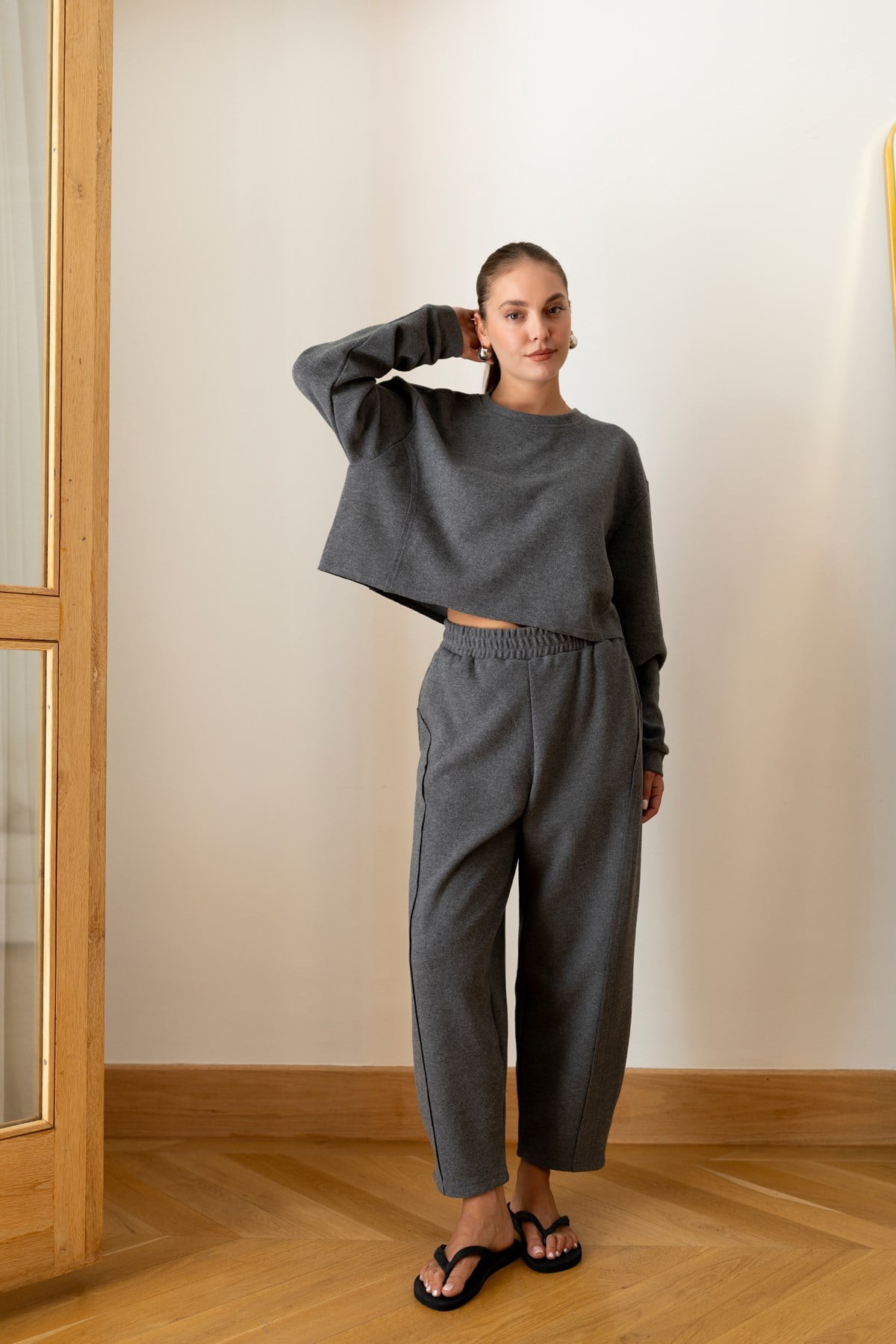 Füme Crop Sweat Eşofman Takım