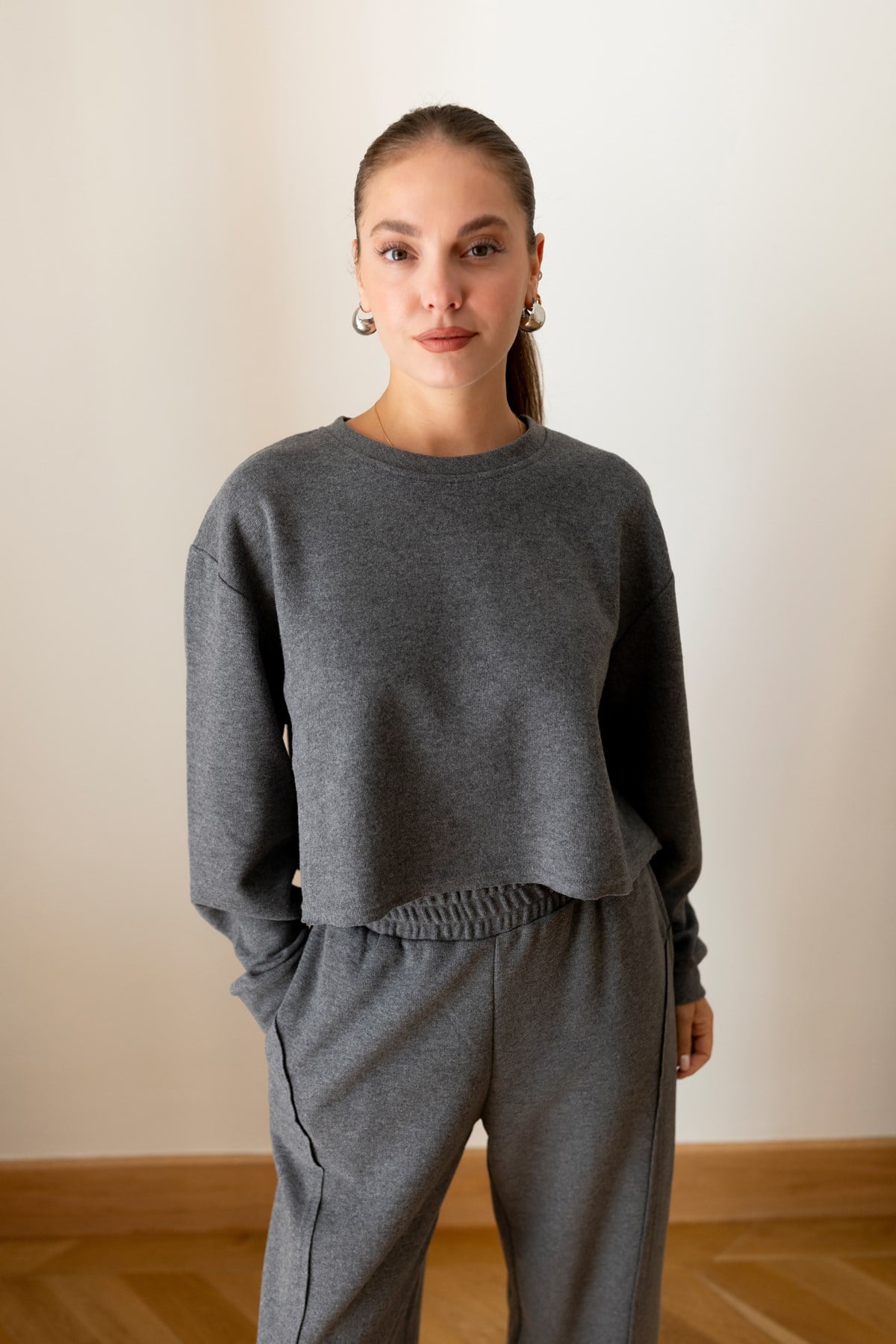 Füme Crop Sweat Eşofman Takım