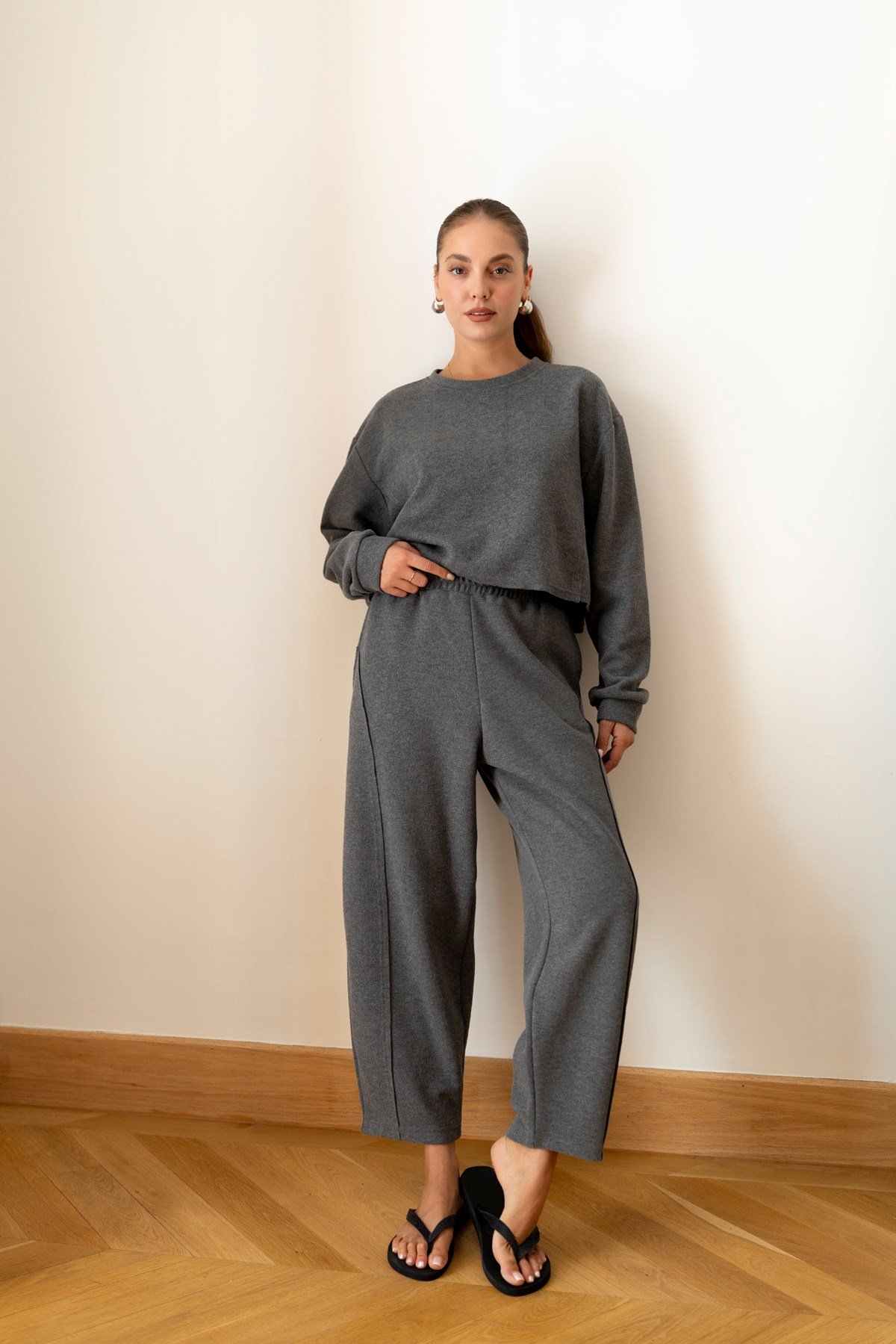 Füme Crop Sweat Eşofman Takım