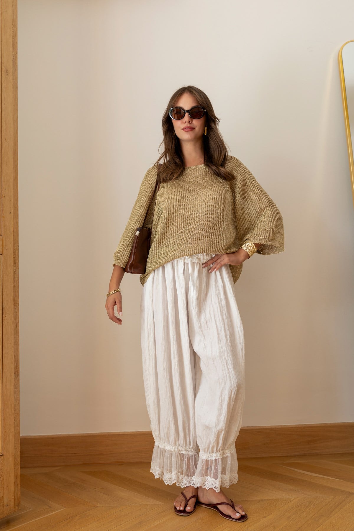 Gold Oversize Simli Mevsimlik Triko Bluz