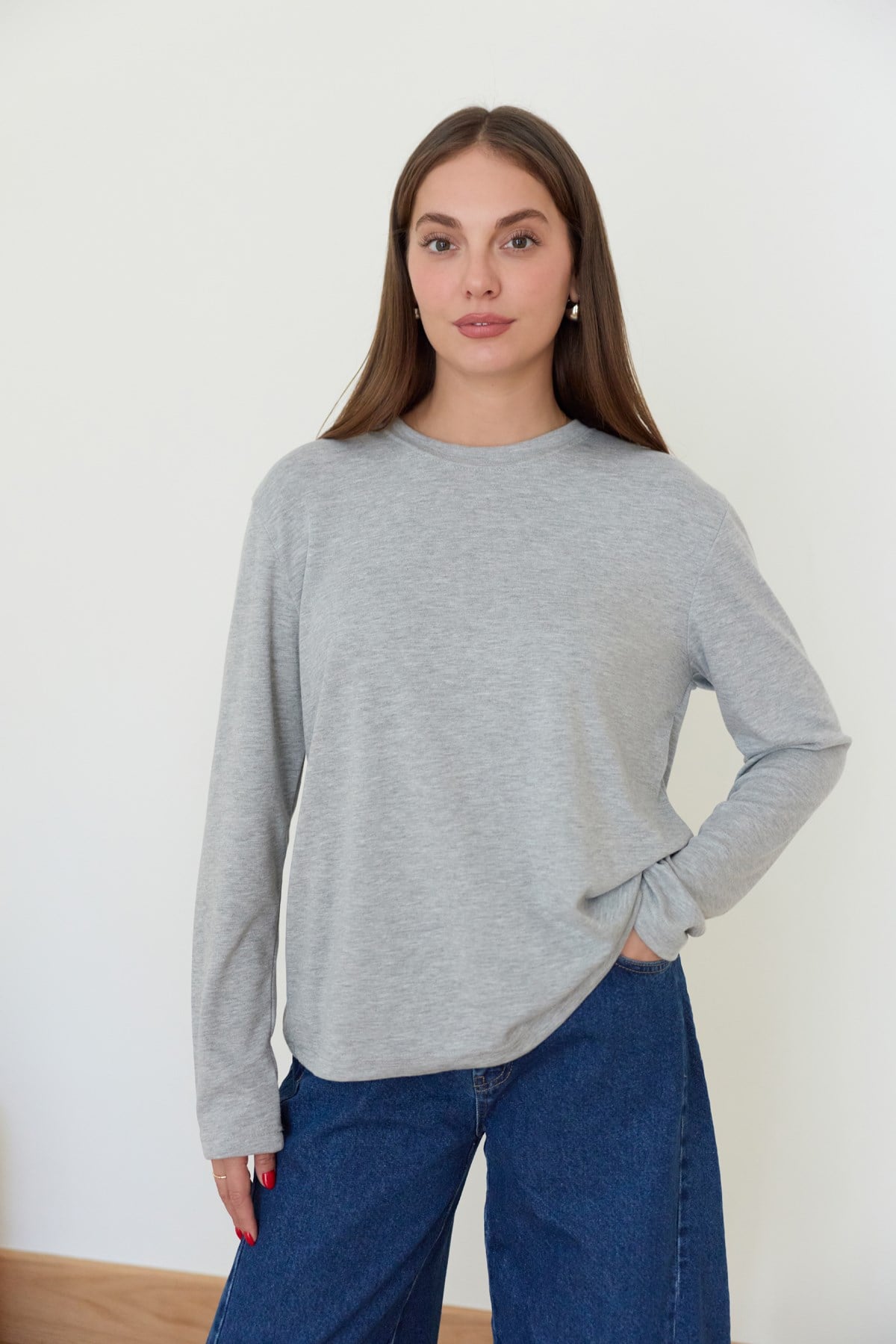Gri Basic Bisiklet Yaka T-Shirt