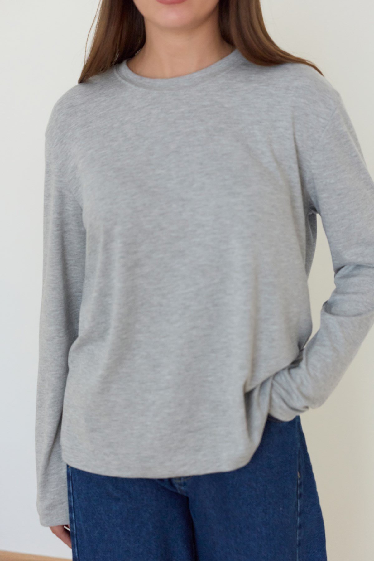 Gri Basic Bisiklet Yaka T-Shirt