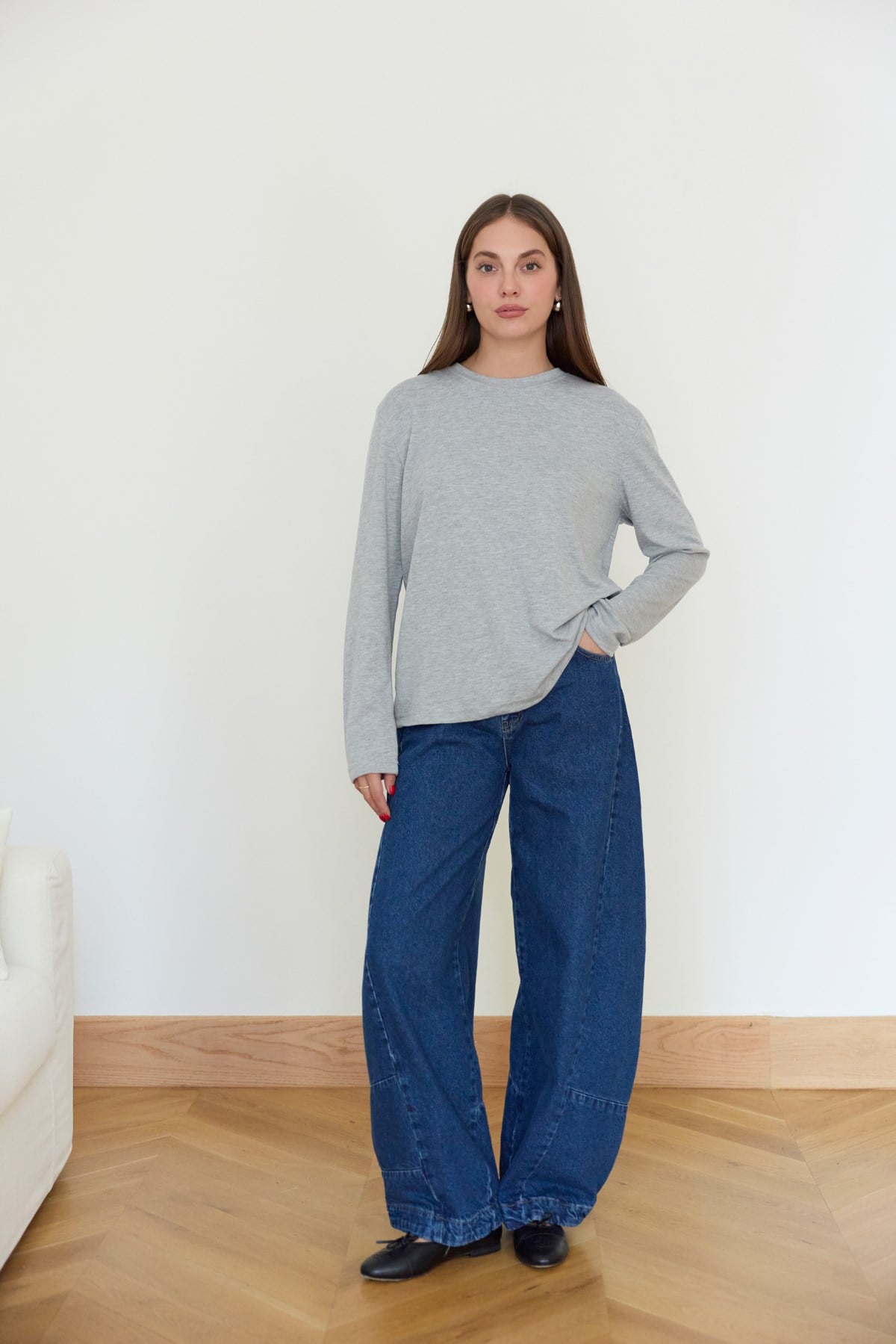 Gri Basic Bisiklet Yaka T-Shirt
