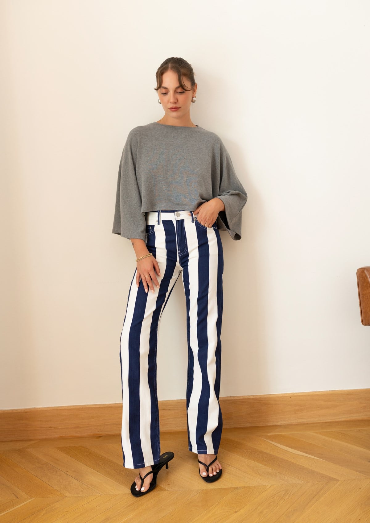 Gri Bisiklet Yaka Crop Panço Bluz