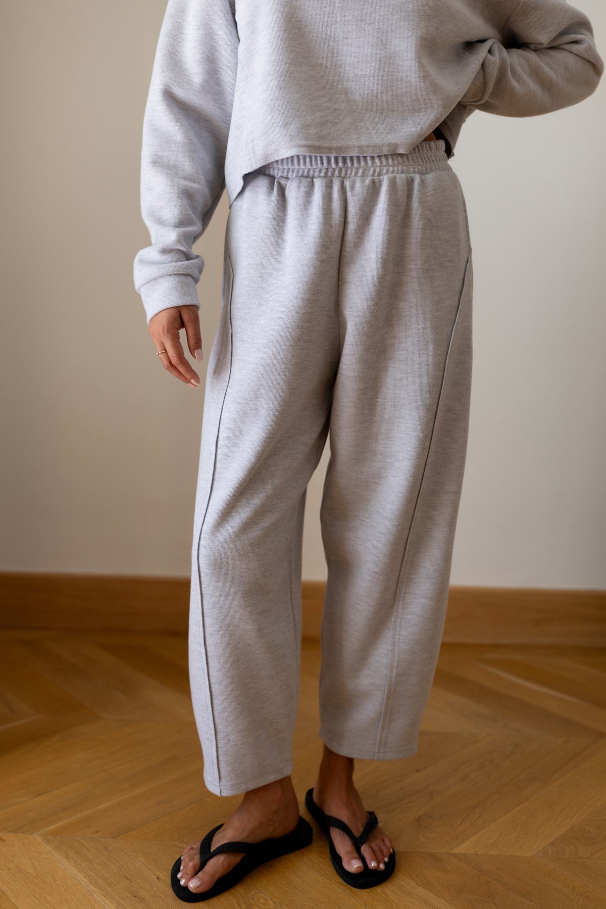 Gri Crop Sweat Eşofman Takım