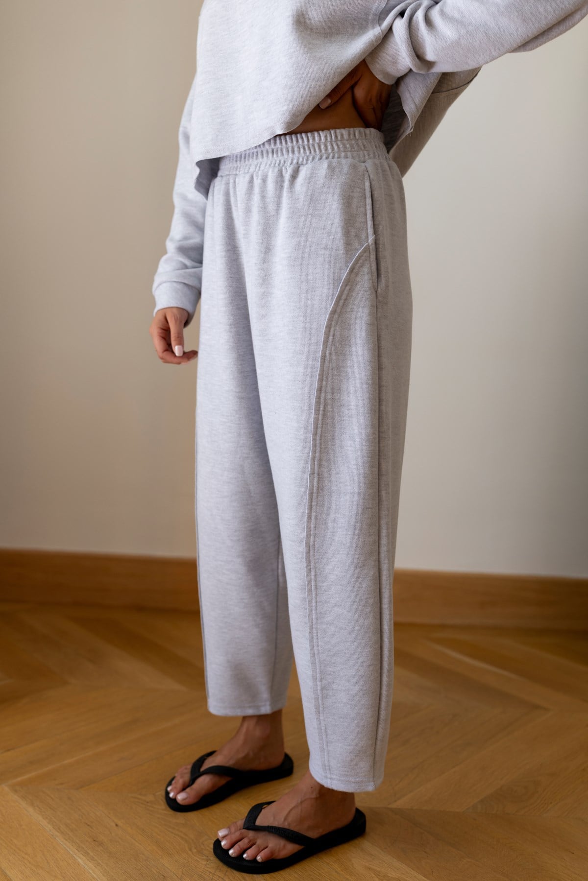 Gri Crop Sweat Eşofman Takım