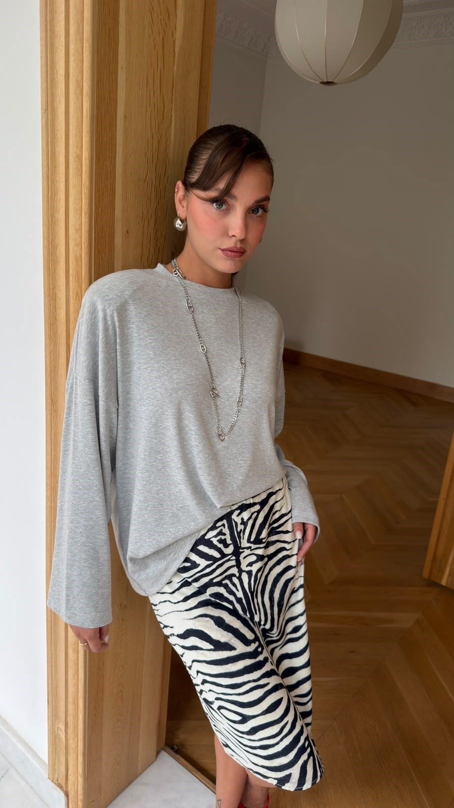 Gri Vatkalı Oversize Basic SweatShirt
