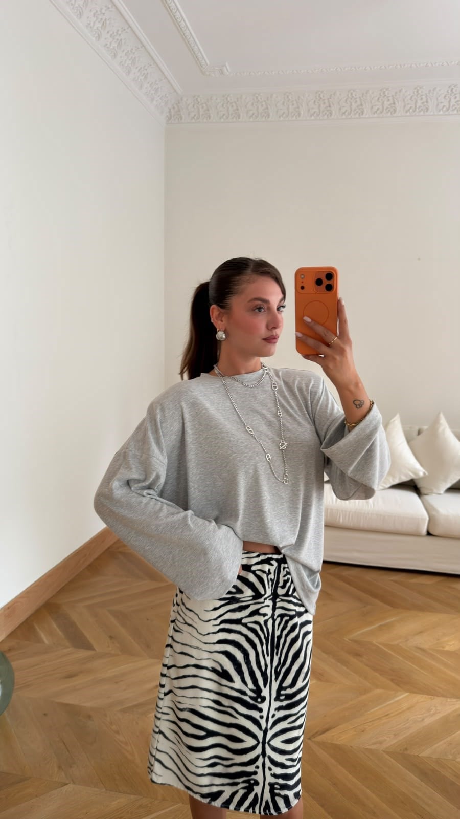 Gri Vatkalı Oversize Basic SweatShirt