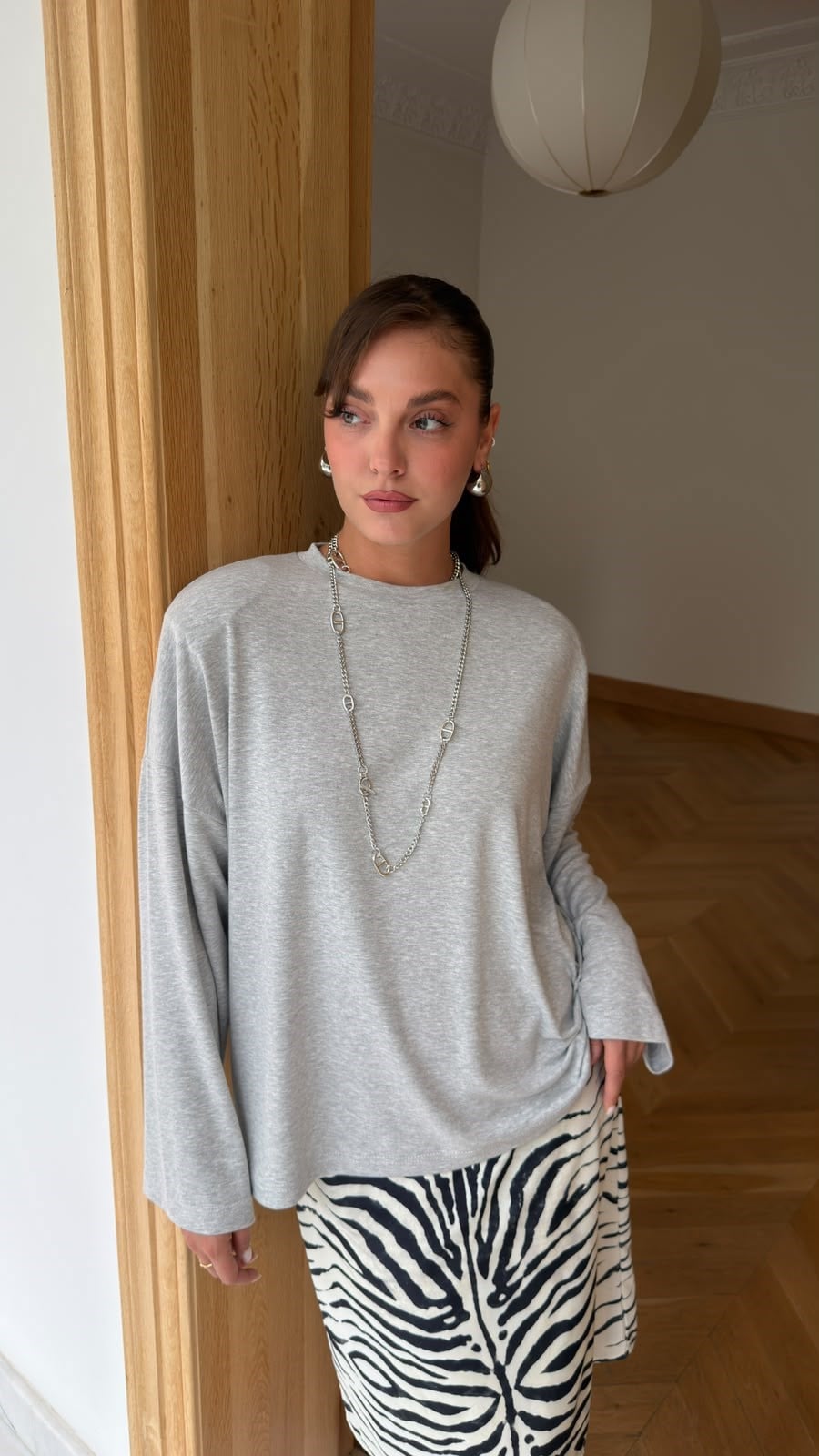 Gri Vatkalı Oversize Basic SweatShirt