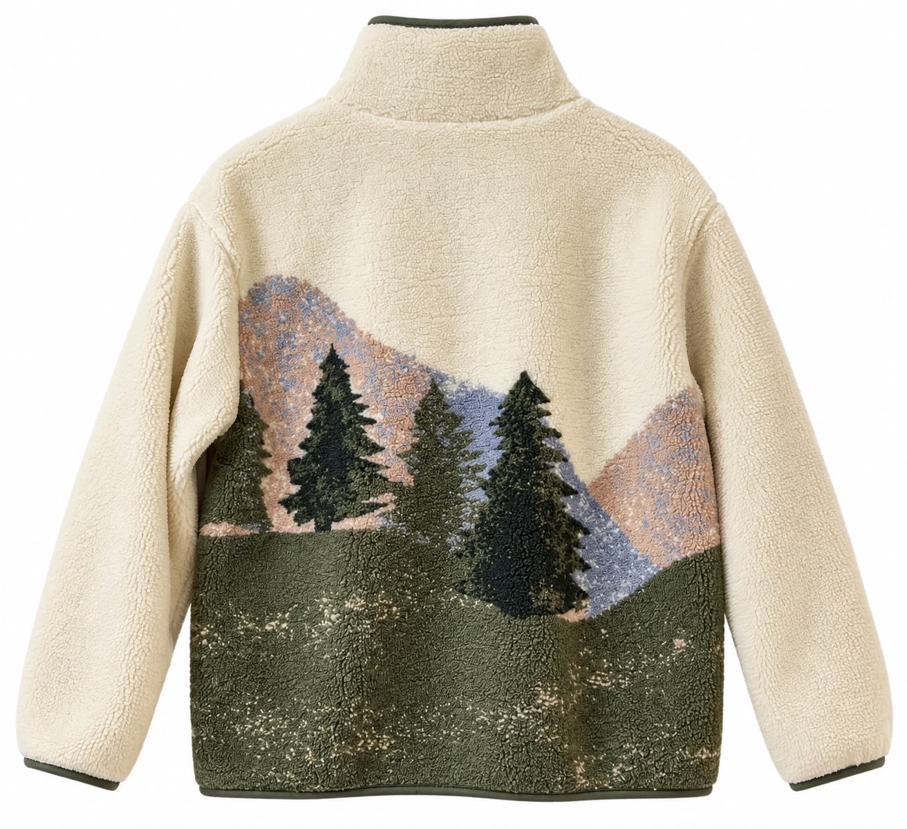 Haki Geyik Desenli Fermuarlı Polar SweatShirt