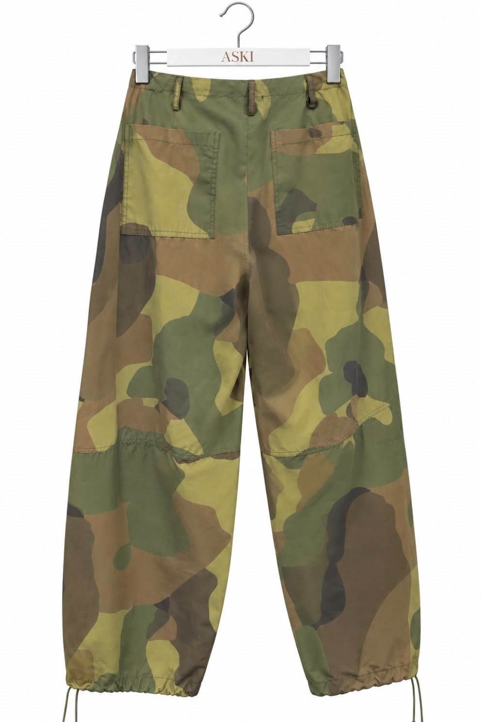 Haki Kamuflaj Desen Büzgülü Bol Paça Pantolon